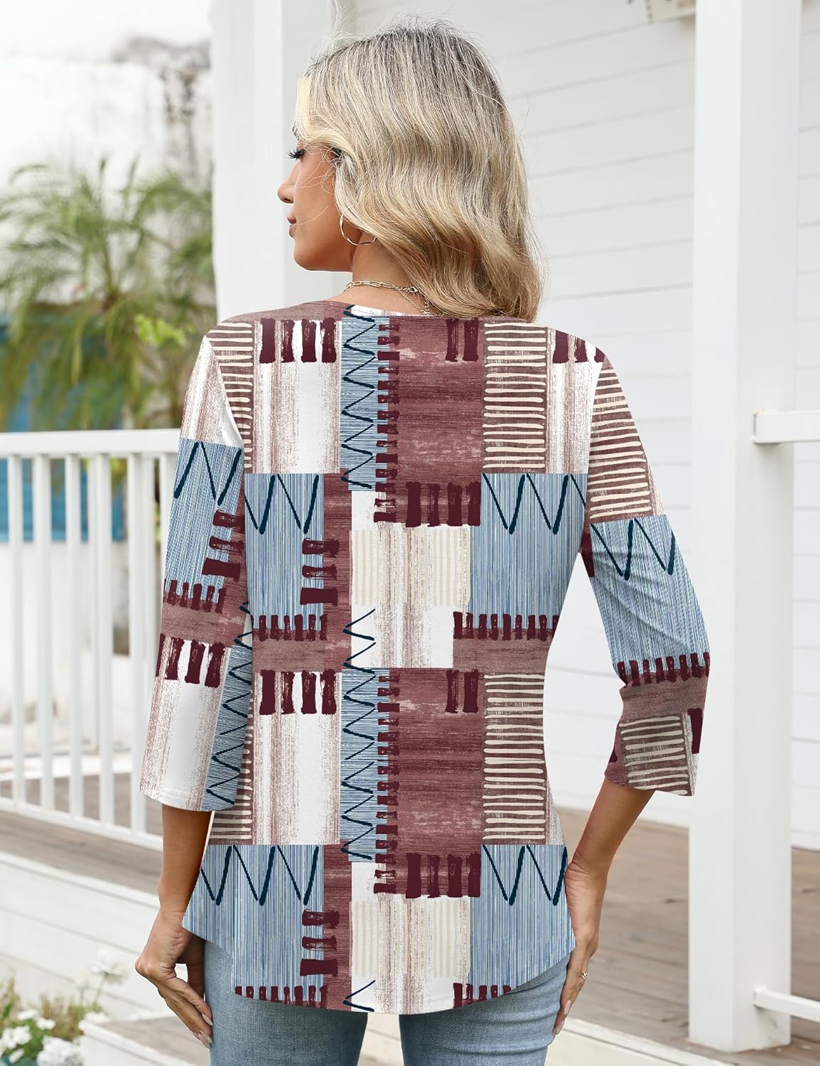 AKEWEI 3/4 Sleeve Babydoll Tops for Women Peplum Shirts Ladies Tunics and Blouses Dressy Casual Spring Fashion Clothing - Image 6