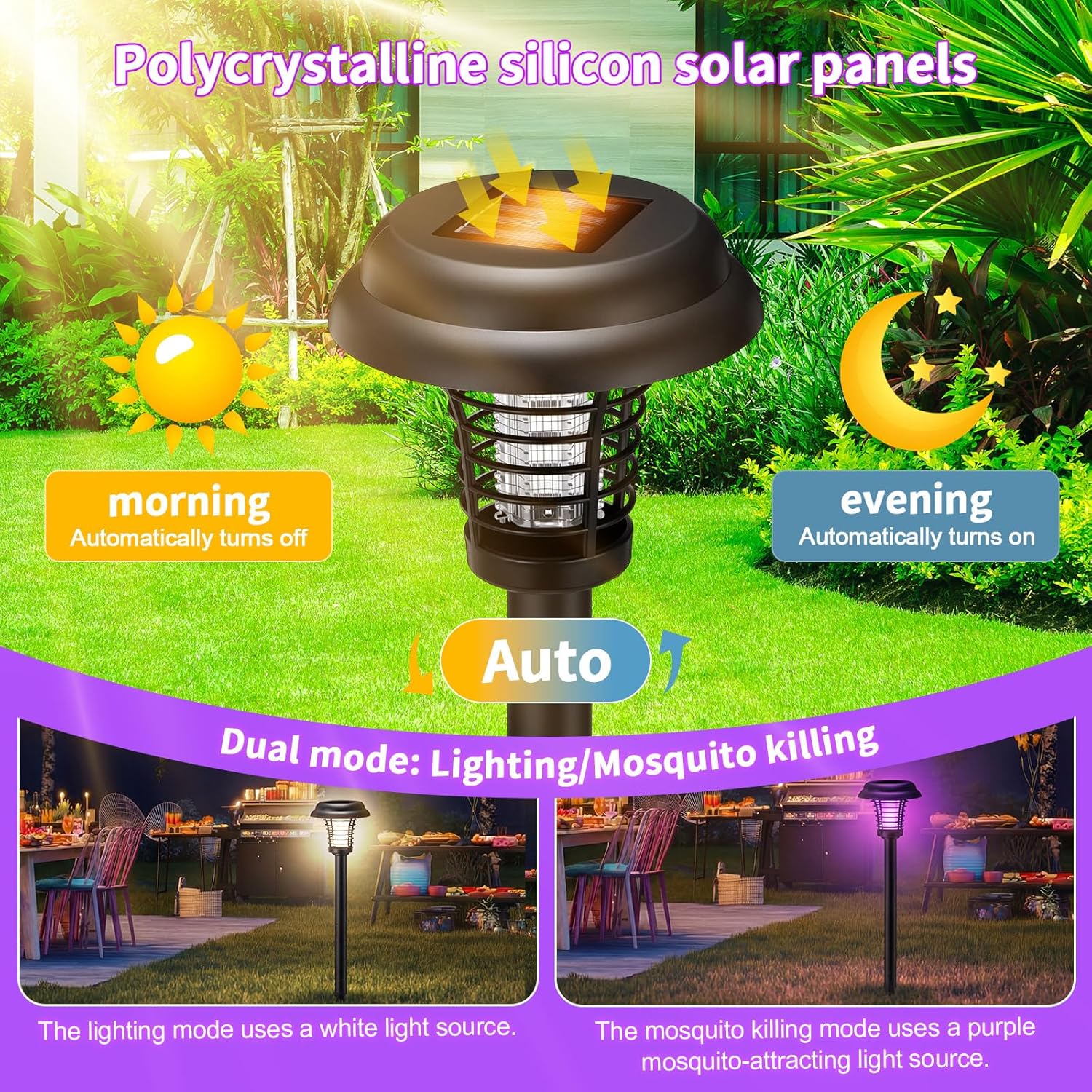 4 Pcs Solar Bug Zapper Waterproof Mosquito Zapper Killer and Lighting Repellent Lamp for Indoor Outdoor Use Garden Patio Lawn (Plastic,Purple & Soft Light)