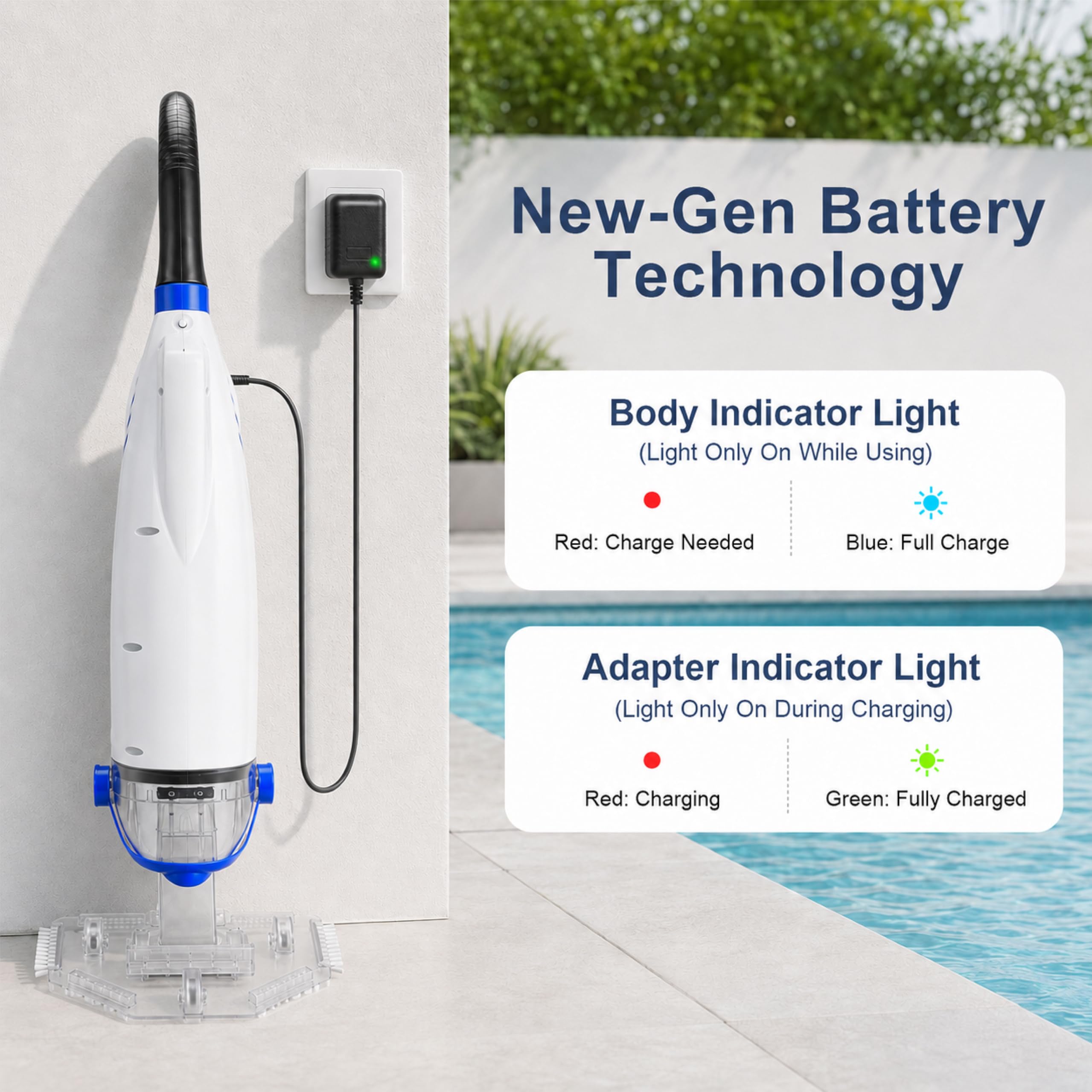 Aspiratore per piscina senza fili con asta telescopica