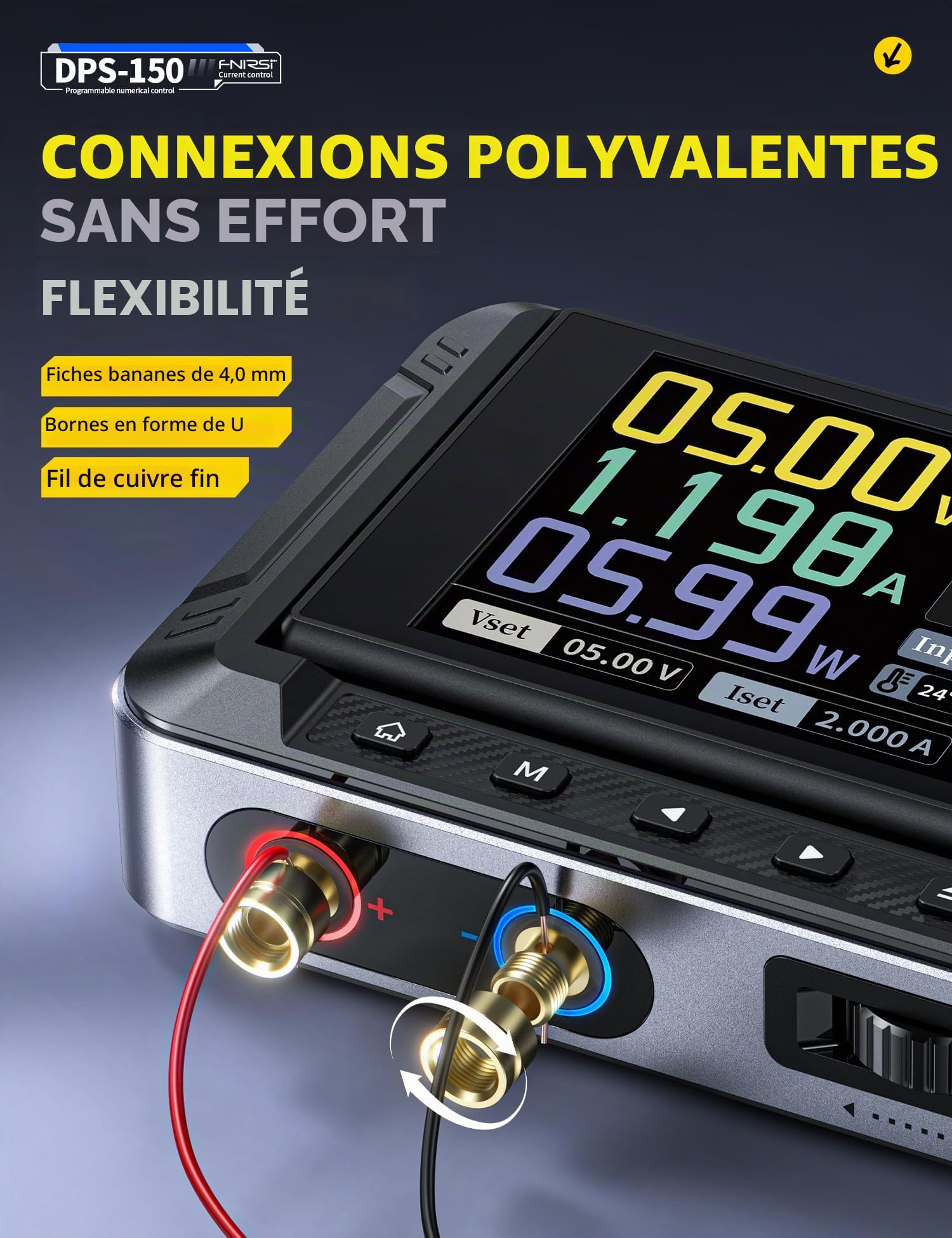 FNIRSI DPS-150 Alimentation CC Variable, 0-30 V 0-5 A, Alimentation CC CNC réglable avec écran IPS à 4 Chiffres, ondulation de Puissance <20 mV, entrée PD/QC/DC, Alimentation à découpage régulée