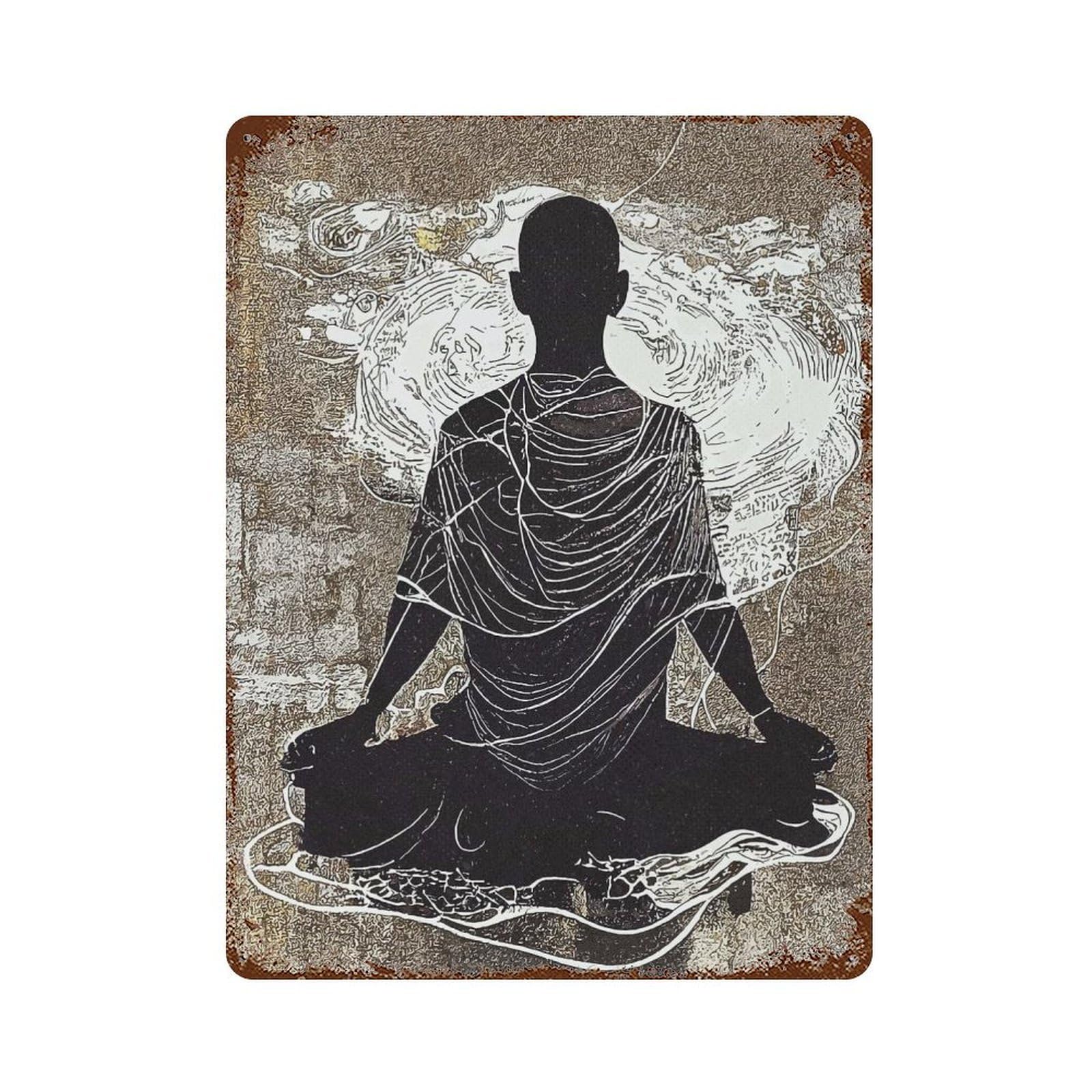 Meditation Vintage 15.7"x11.8" Distressed Metal Wall Sign, Shabby Chic Decor for Shed, Workshop And Garage Wall Decor