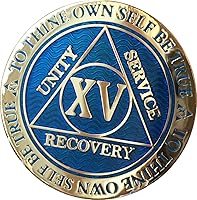 Vista 2 de 15 años AA Medallion Reflex Blue Gold Plates Sobriety Chip XV, Pequeño, Latón
