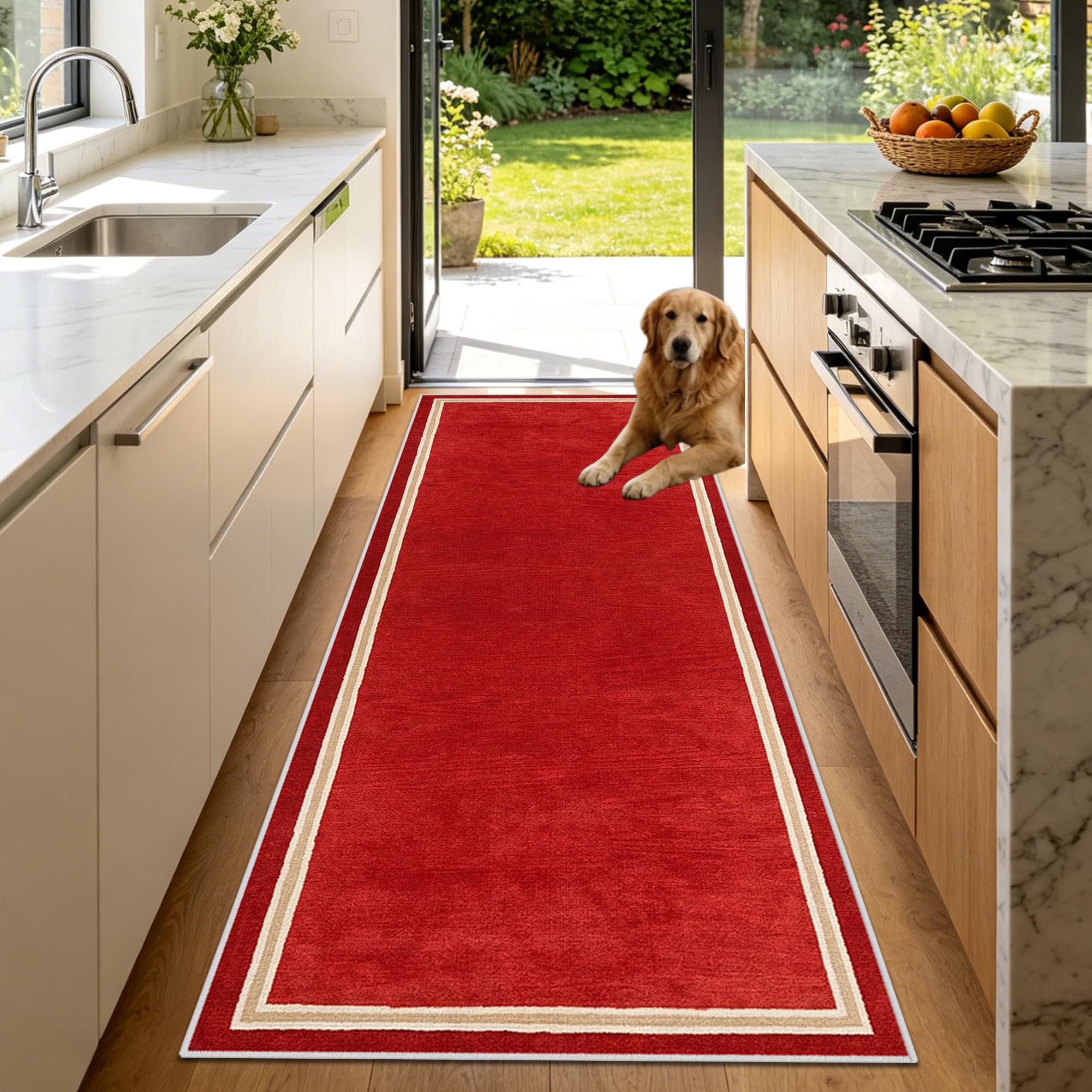 Alfombra de pasillo suave y lavable de 120 x 160 cm, tapete rojo de gran elegancia