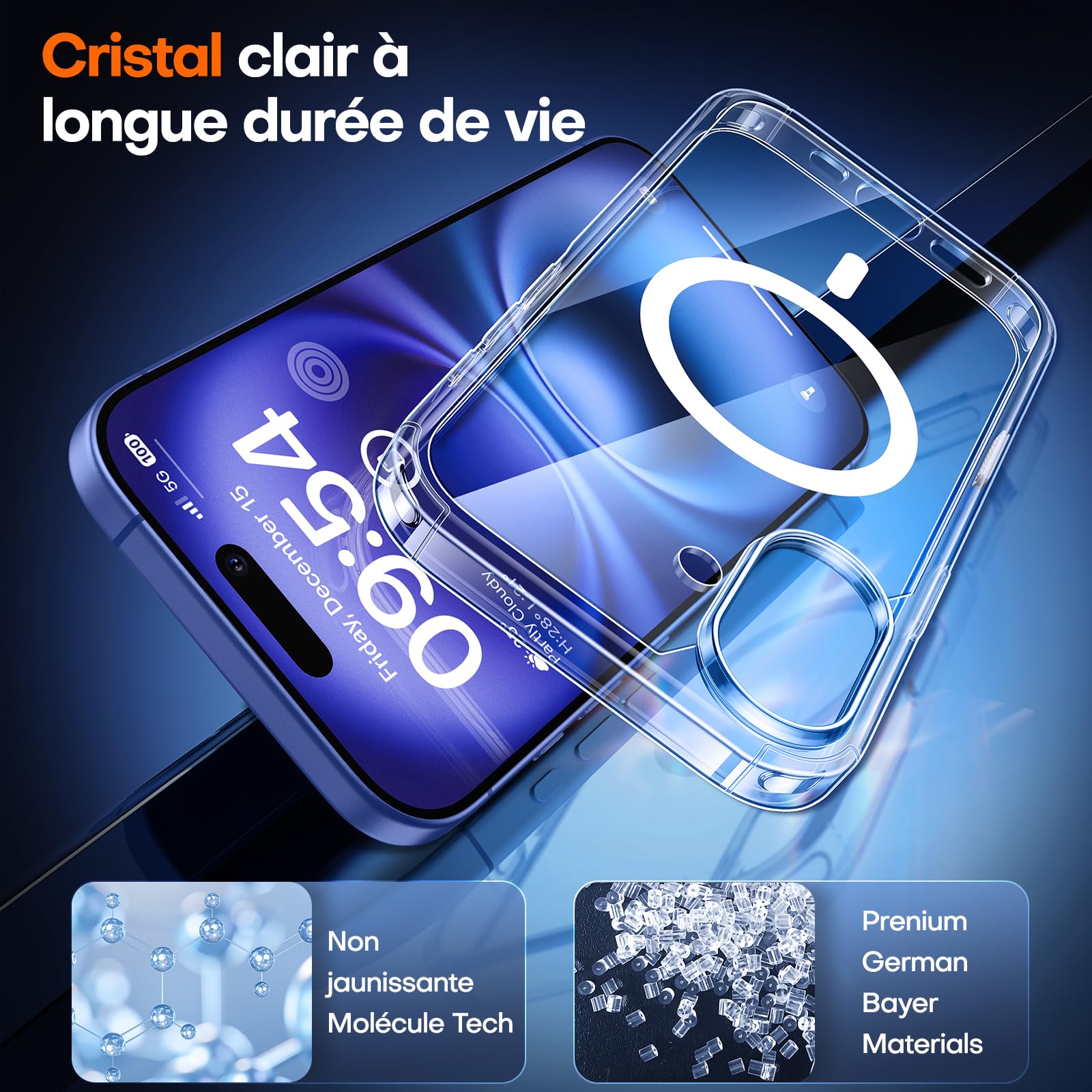 TAURI Coque Magnétique pour iPhone 16 Plus avec Bouton de Capture de Contrôle de Caméra, Compatible avec MagSafe [Protection Militaire][Anti-Jaunissement] -Coque Mince 6,7 Pouces-Transparent