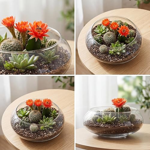 Miniatura 7 de ZENFUN Paquete de 2 jarrones de vidrio, jarrón de flores de boca ancha de 6 y 8 pulgadas, terrario redondo, maceta hidropónica de vidrio, recipiente