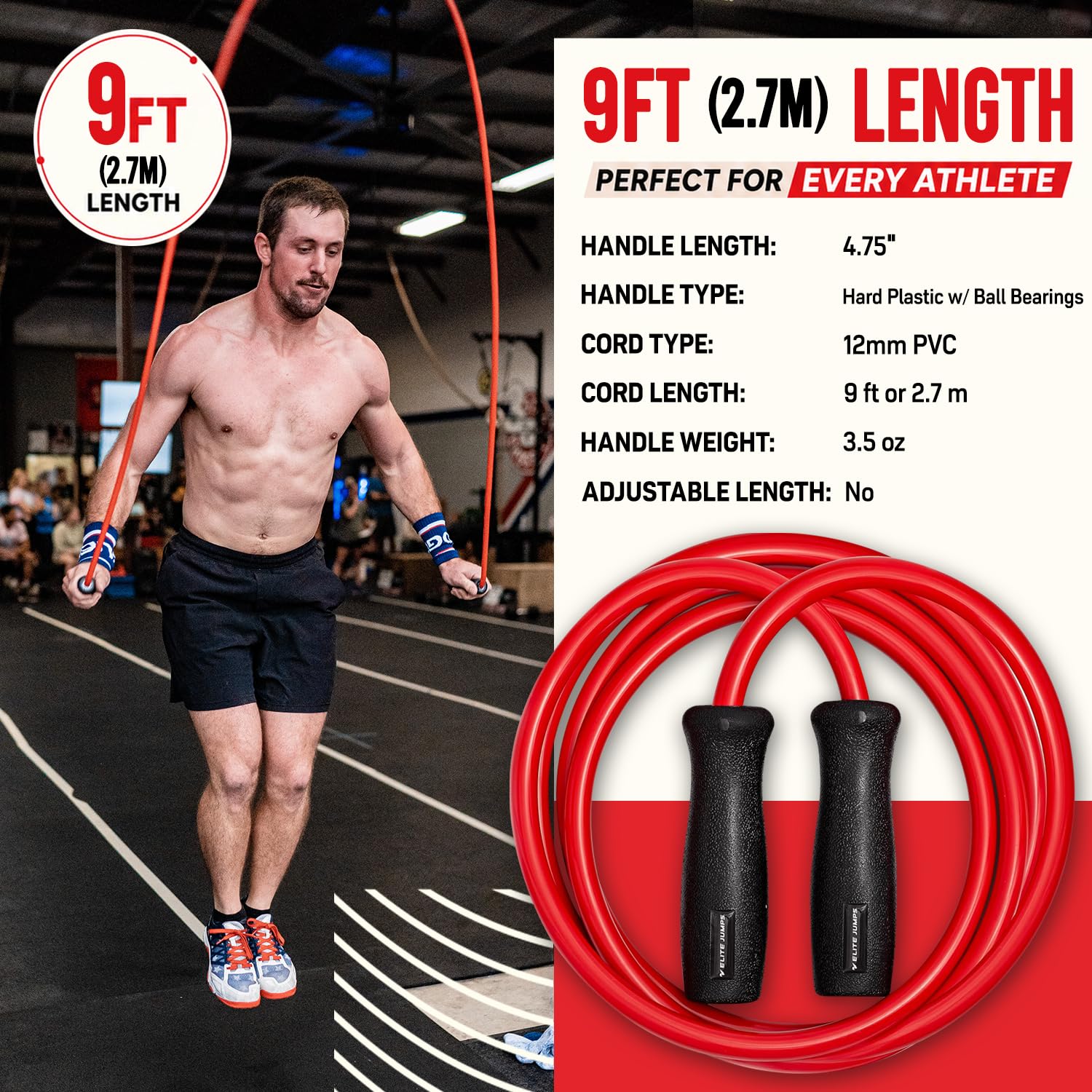 Elite Jumps Muay Thai 2.0 Corda Per Saltare Pesata Per Adulti – Corda Fitness In PVC Da Circa 590 G Con Cuscinetti A Sfera