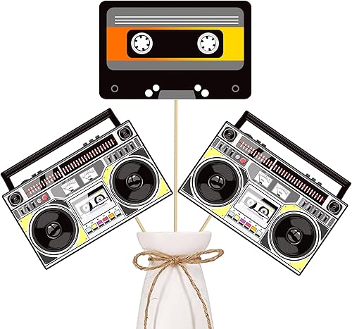 Palos de centro de mesa Boombox de los años 90, decoraciones de fiesta temática de los años 90, 12 piezas de cinta de casete de radio Boombox,