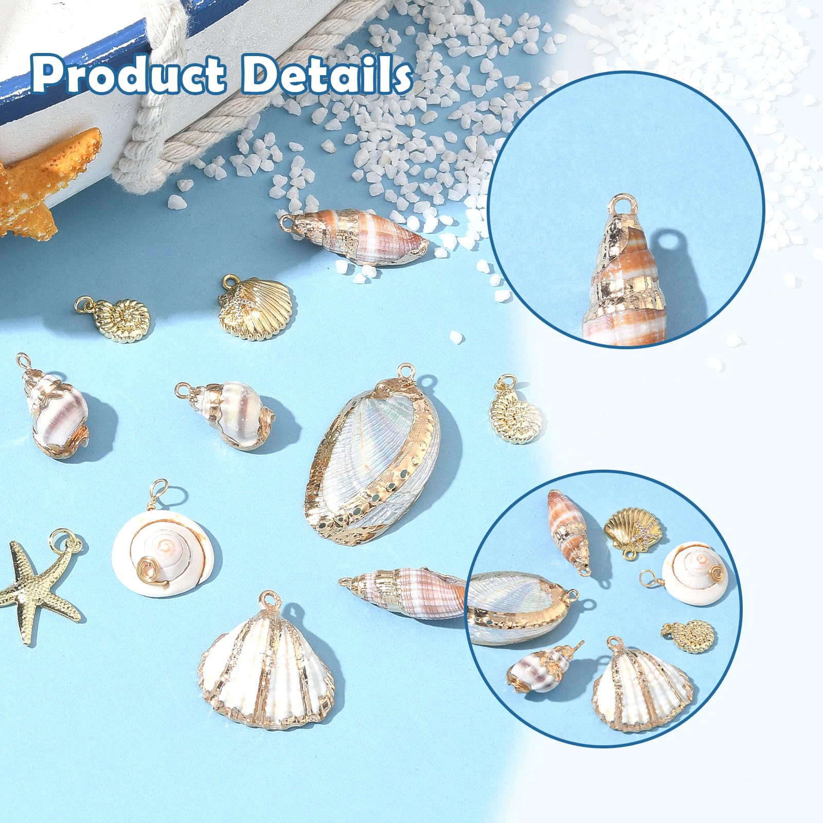 16 ciondoli assortiti da spiaggia per la creazione di gioielli all'ingrosso ciondoli estivi in ottone naturale conchiglia marina ciondoli per orecchini, bracciali, collane, decorazioni fai
