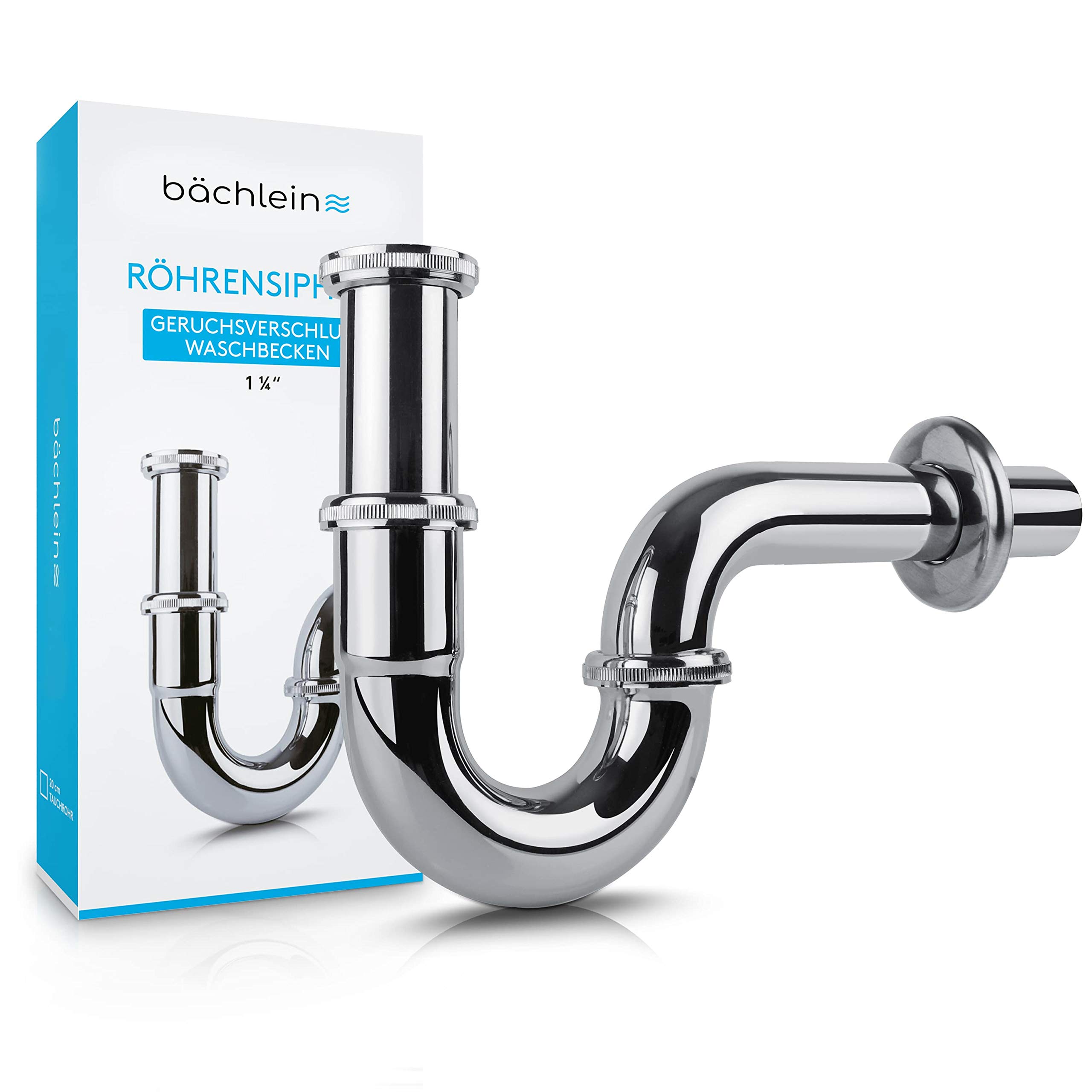 Wasserwelten Universal Siphon for Washbasins and Washbasins - Perfect Fit Drain Fitting - Odour Trap Including Rubber Sleeve + Installation Instructions - Pipe Siphon Drain Fitting