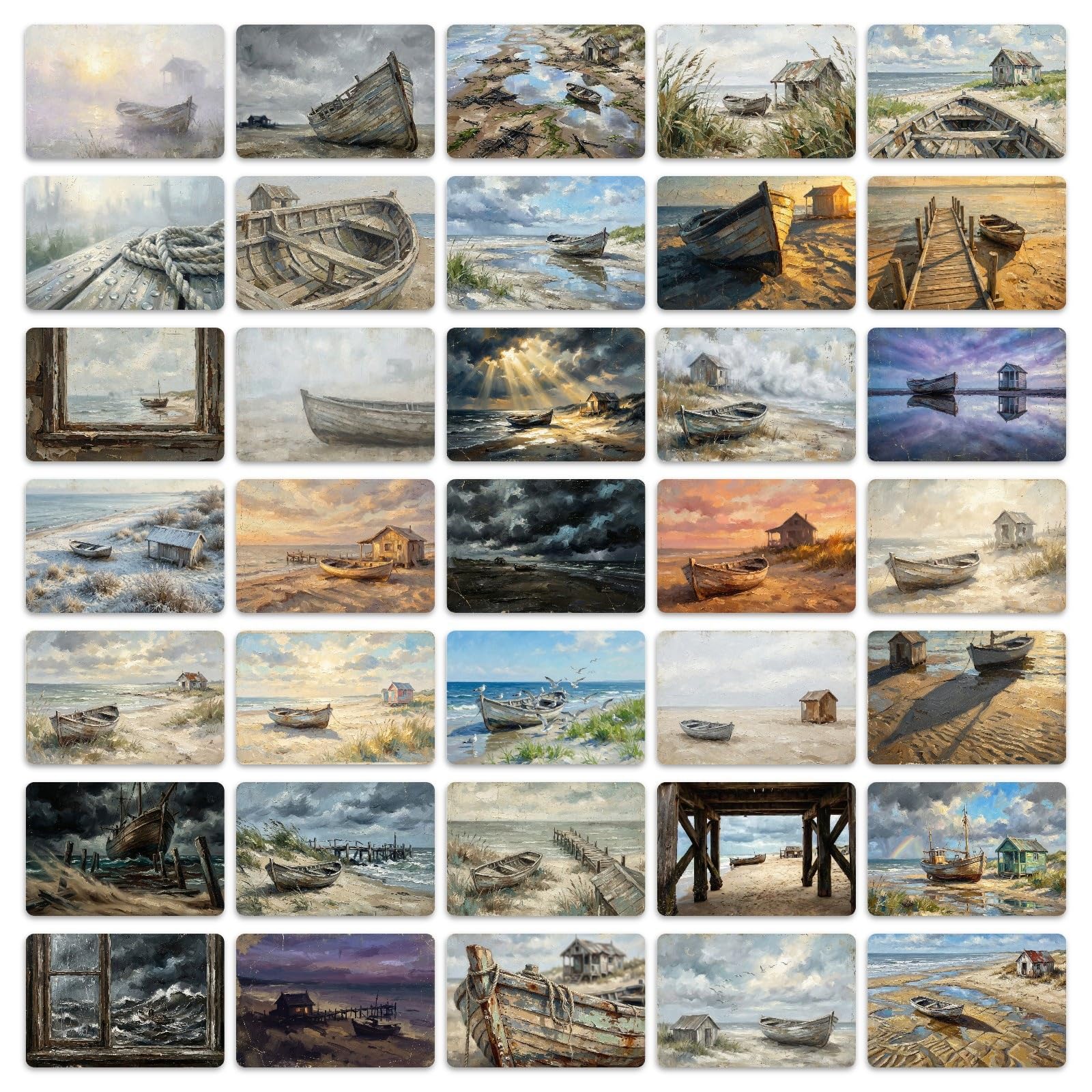 36pcs Vintage Travel Postcards Set Coastal Fishing Boats Themed Wall Art Decoration 6 * 9cm Posters Cards Retro Scrapbooking Paper for DIY Craft Home Decor (A)