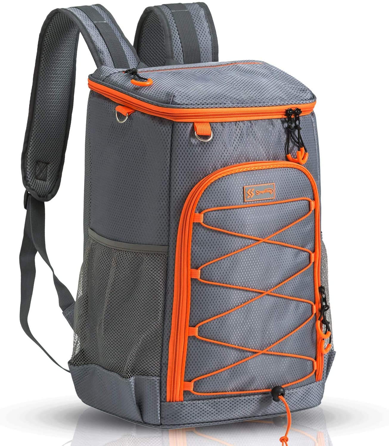 Sougayilang Mochila térmica aislada para 30 latas, mochila de gran capacidad, ligera, a prueba de fugas, suave, para picnics, camping, senderismo, playa, parque, pesca, viajes, (gris)