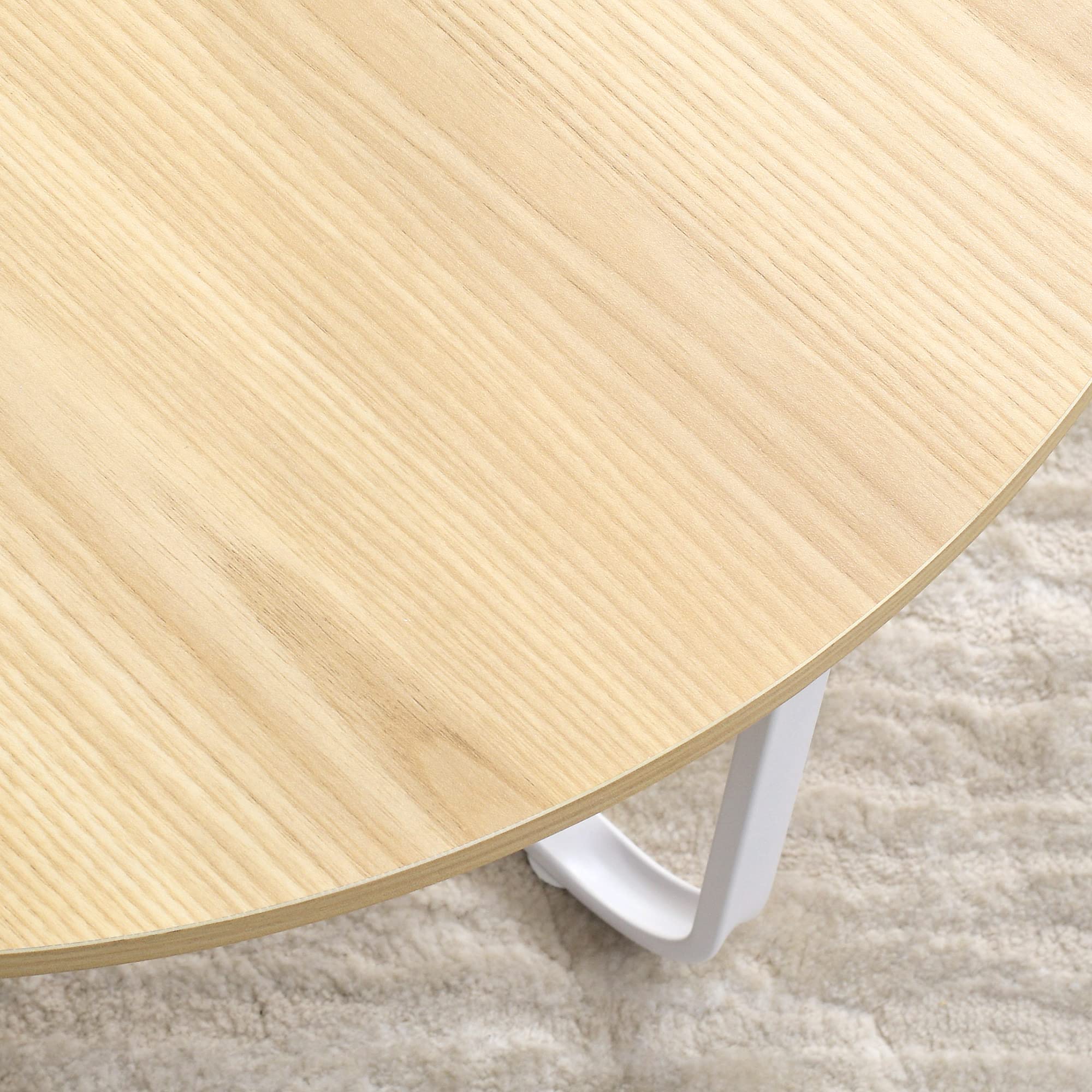 HOMCOM Juego de 2 Mesas de Centro Ø65x32 cm y Ø45x26 cm Natural y Blanco | Mesas de Salón Redondas, Encimera de Madera, Patas de Metal, para Domitorio