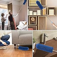 Vista 7 de Plumero de microfibra con poste extensible, plumero de telaraña extra largo de 100 pulgadas para limpieza, cabezal flexible, antiarañazos, lavable