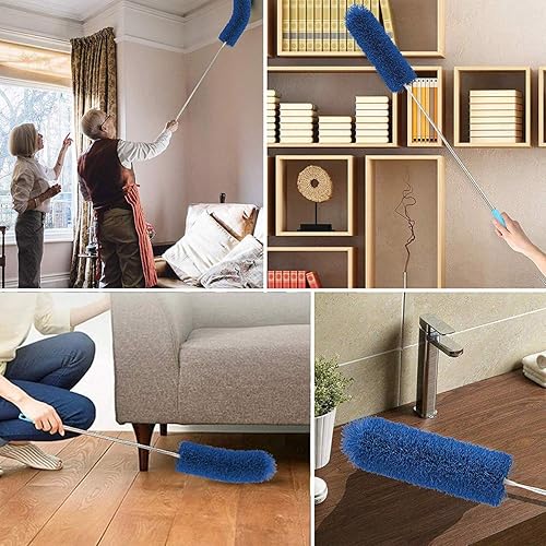 Miniatura 8 de HEOATH Plumero de microfibra con poste extensible, plumero de telaraña extra largo de 100 pulgadas para limpieza, cabezal flexible, antiarañazos,