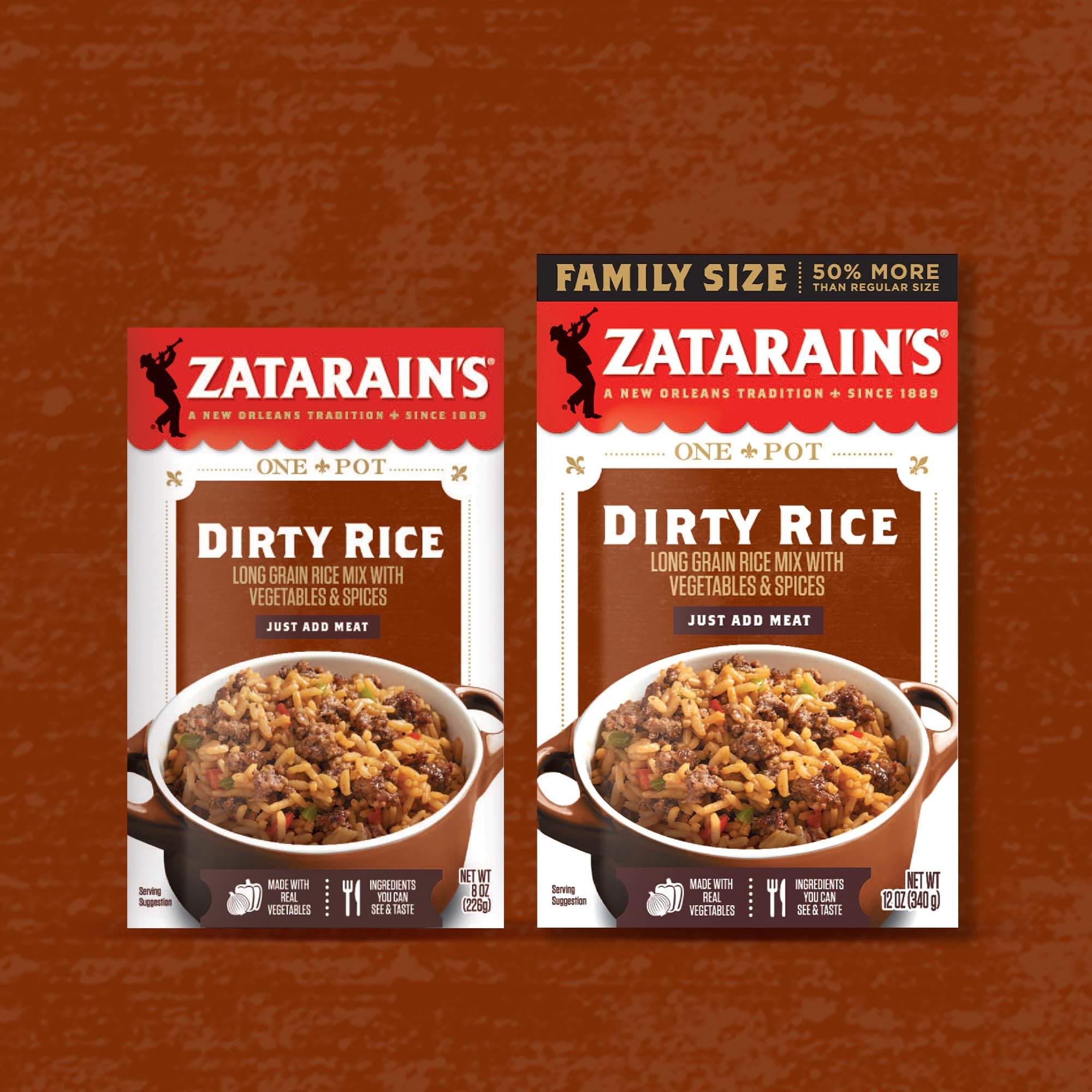 Zatarain's Rice Mix, Dirty Rice, Family Size, Gluten Free, No MSG Added, Long Grain White Rice, Onions and Bell Peppers with Cajun Seasonings, Made with Real Vegetables, 12 oz