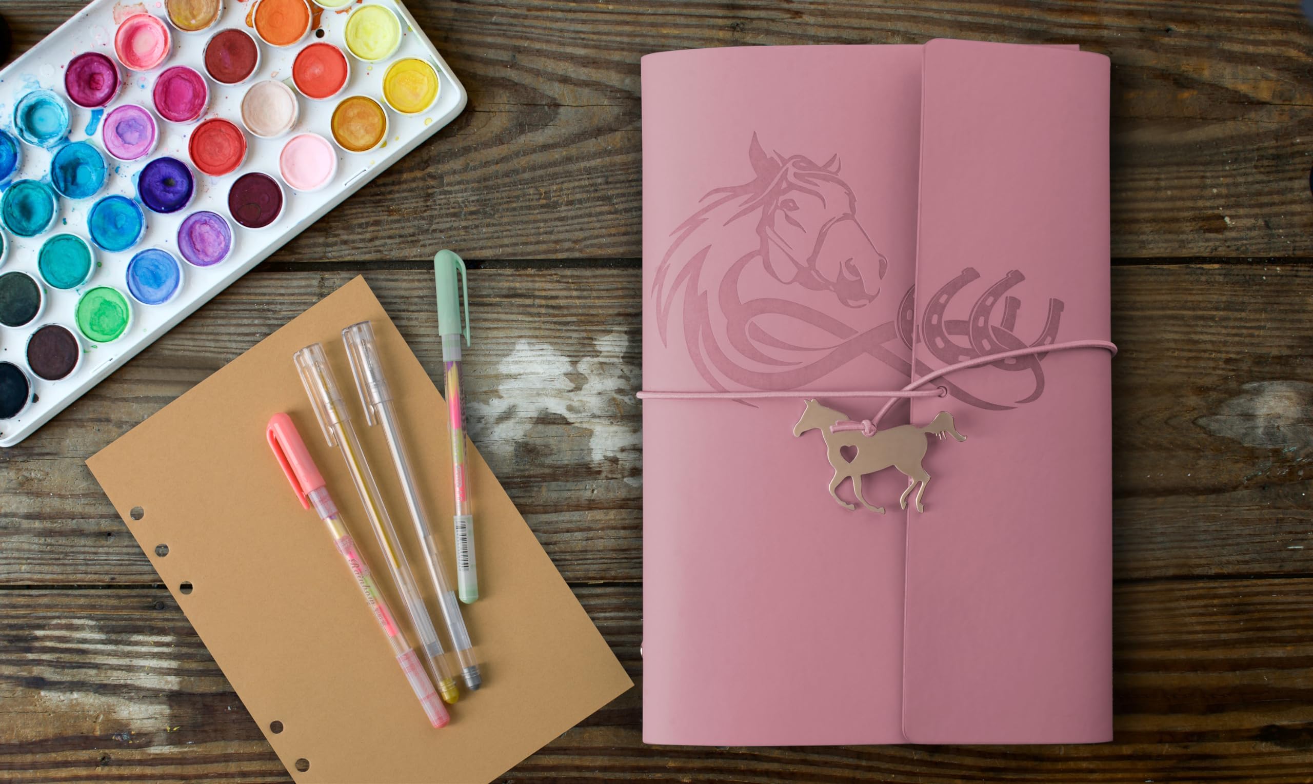 Cantik Horse Journal Notebook 7PC Set, Horse Notebook Gift For Girls & Women, PU Leather Refillable Diary With 4 Pens - Image 4
