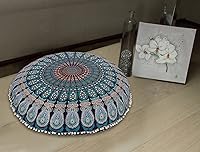 Vista 2 de Funda para cojín de mandala, estilo decorativo hippie, bohemio, puf otomano, indio, con pompones, fundas de almohada