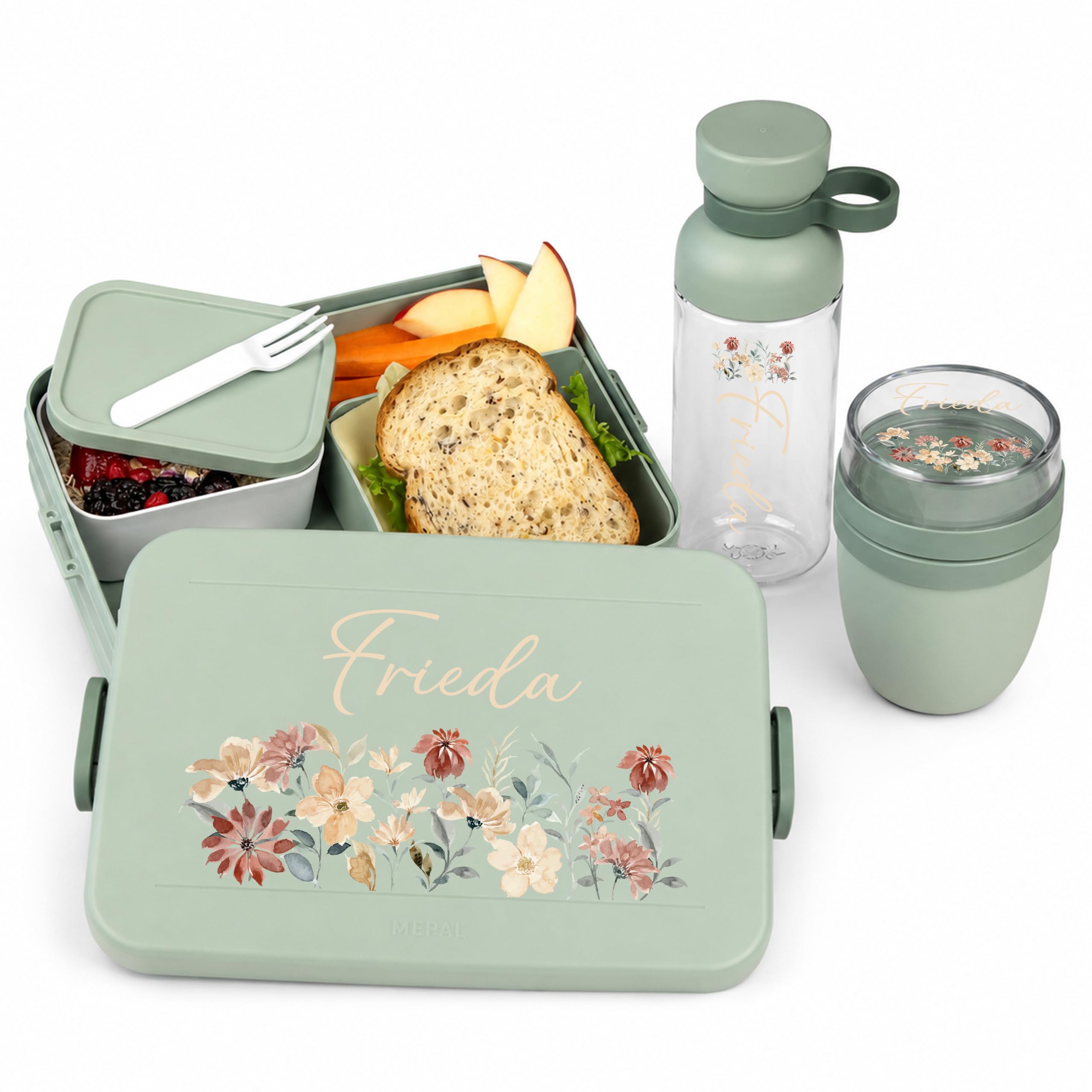 Mepal Personalisierte Brotdose Trinkflasche | Blumenwiese Blumen Design