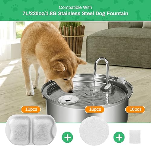 Miniatura 7 de Paquete de 16 filtros de fuente de agua para perros de repuesto para fuente de acero inoxidable de 7 L230 oz1.8 G, súper silencioso, con triple
