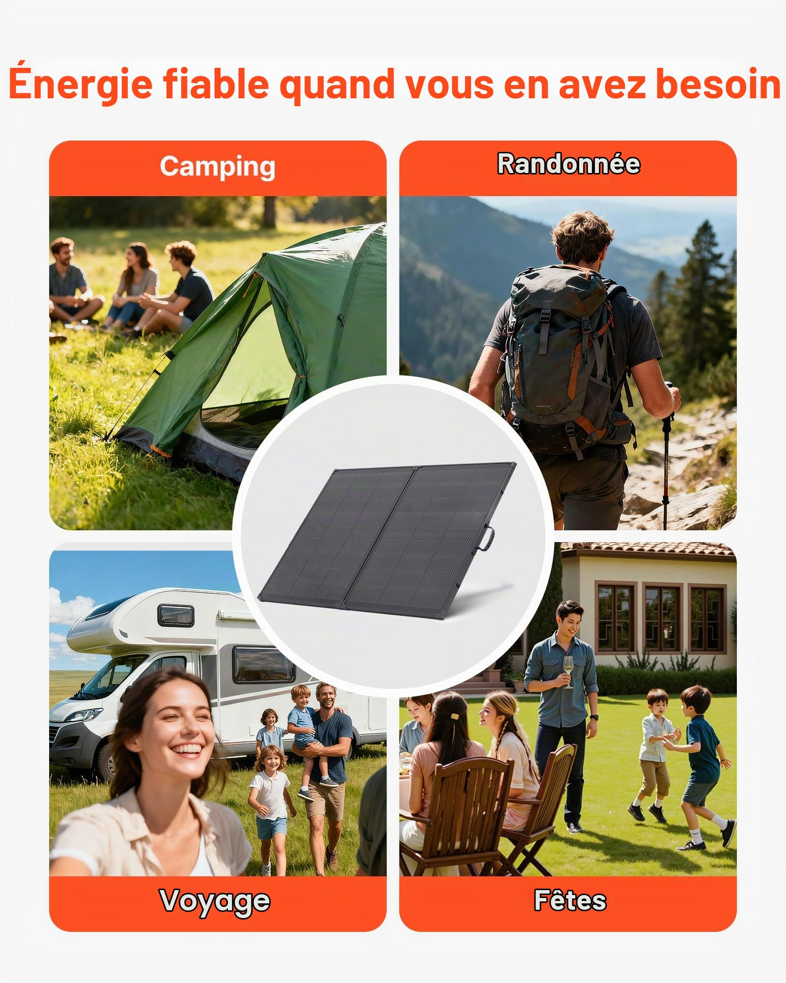 VEVOR Panneau Solaire Portable 200 W Chargeur Solaire Pliable Monocristallin à Cadre pour Camping, Randonnée, Voyage Camping-car, Rendement 23%, Étanche IP67, avec Contrôleur PWM 30 A, Sortie MC4