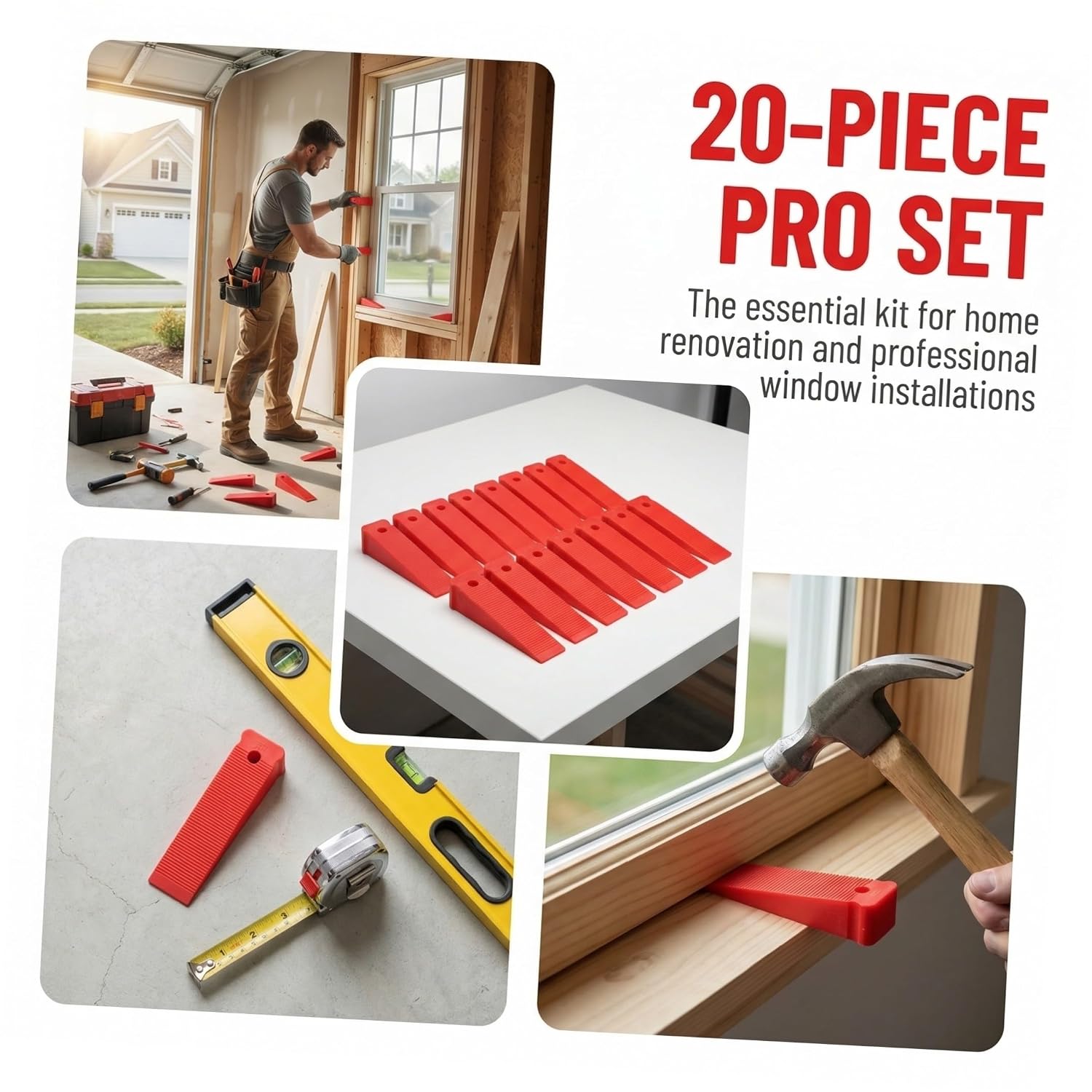 Alipis 20pcs Red Plastic Leveling Shims Wedges for Door and Window Installation, Non-marring Furniture Gap Spacers for Fast Alignment and Leveling in Carpentry and Construction