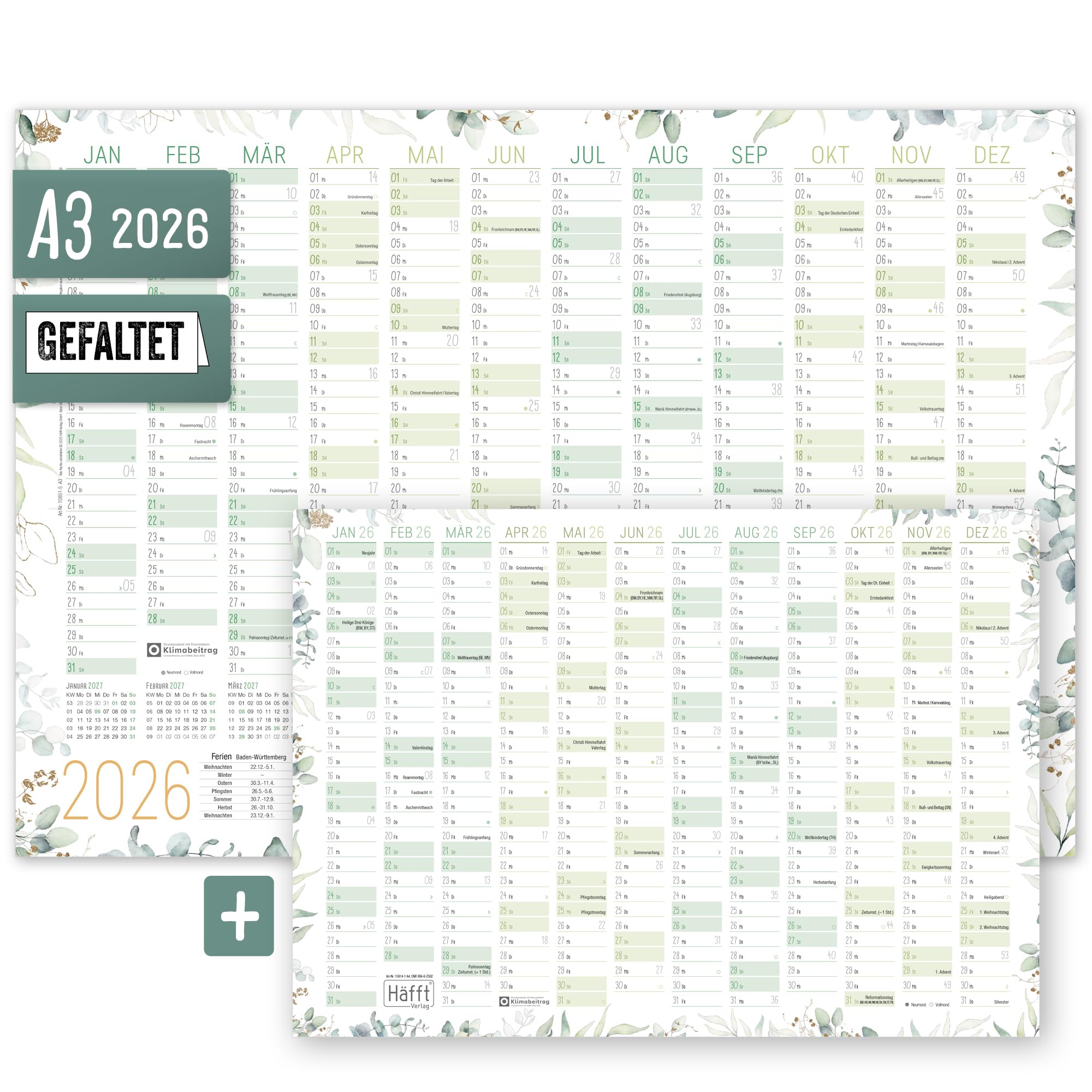 XXL muurkalender 2025 A1 in het Italiaans (89x63 cm) [Rainbow] 15 maanden nov 2024 - jan 2026 - gevouwen - gratis A4 jaarplanner - vakanties en feestdagen - duurzaam & klimaatneutraal