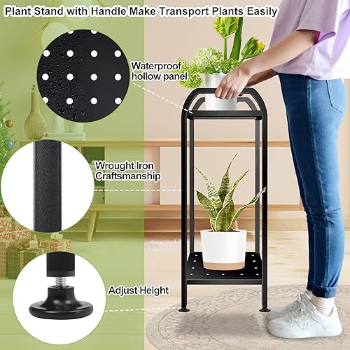 Miniatura 4 de Soporte para plantas para interiores y exteriores, soportes de hierro forjado de 2 niveles, estante de metal apilable para plantas, soporte