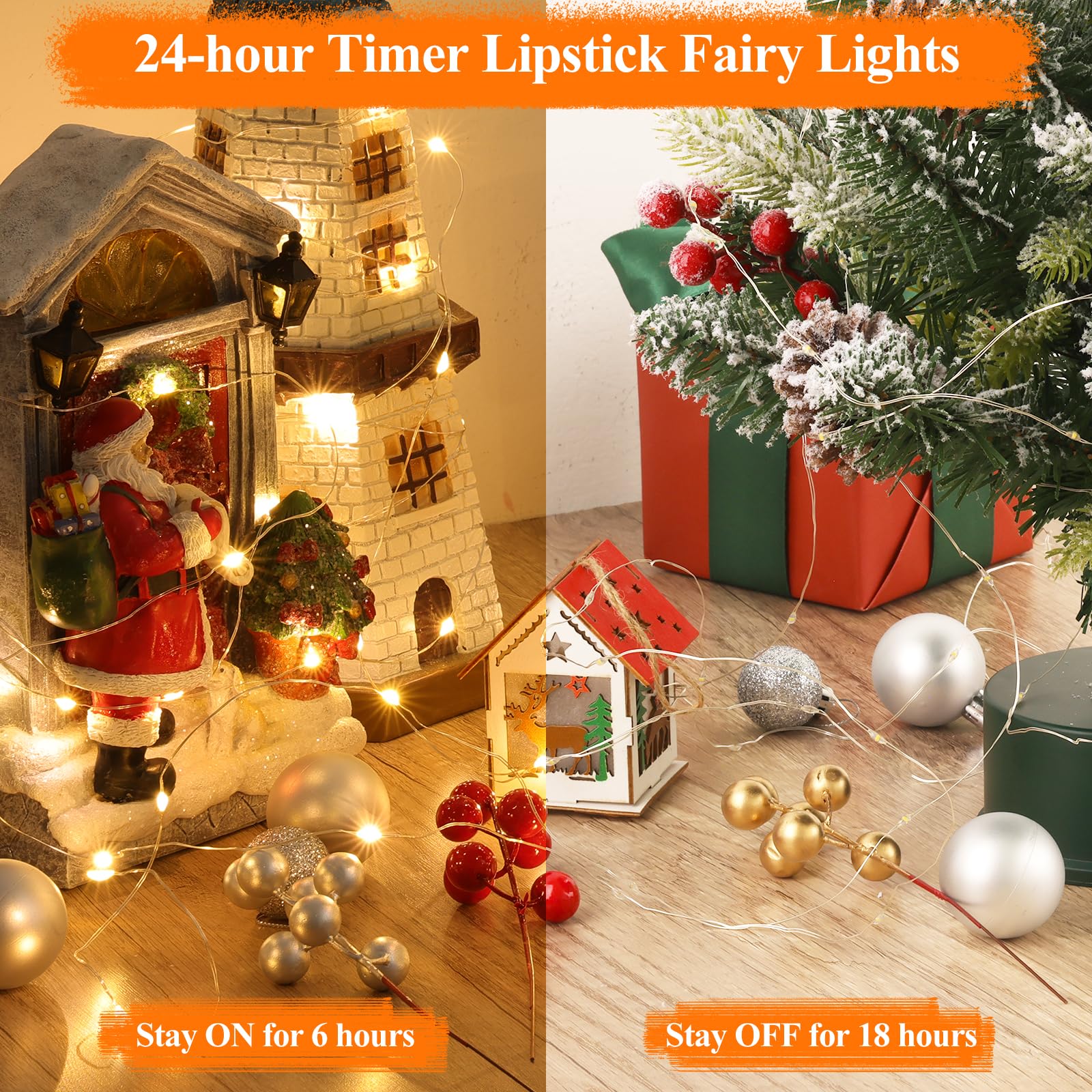 Luces de hadas recargables de 33 pies x 4 pintalabios, luces parpadeantes que funcionan con pilas, mini cadena de luces LED para interiores con temporizador para dormitorio, Navidad, fiestas, bodas