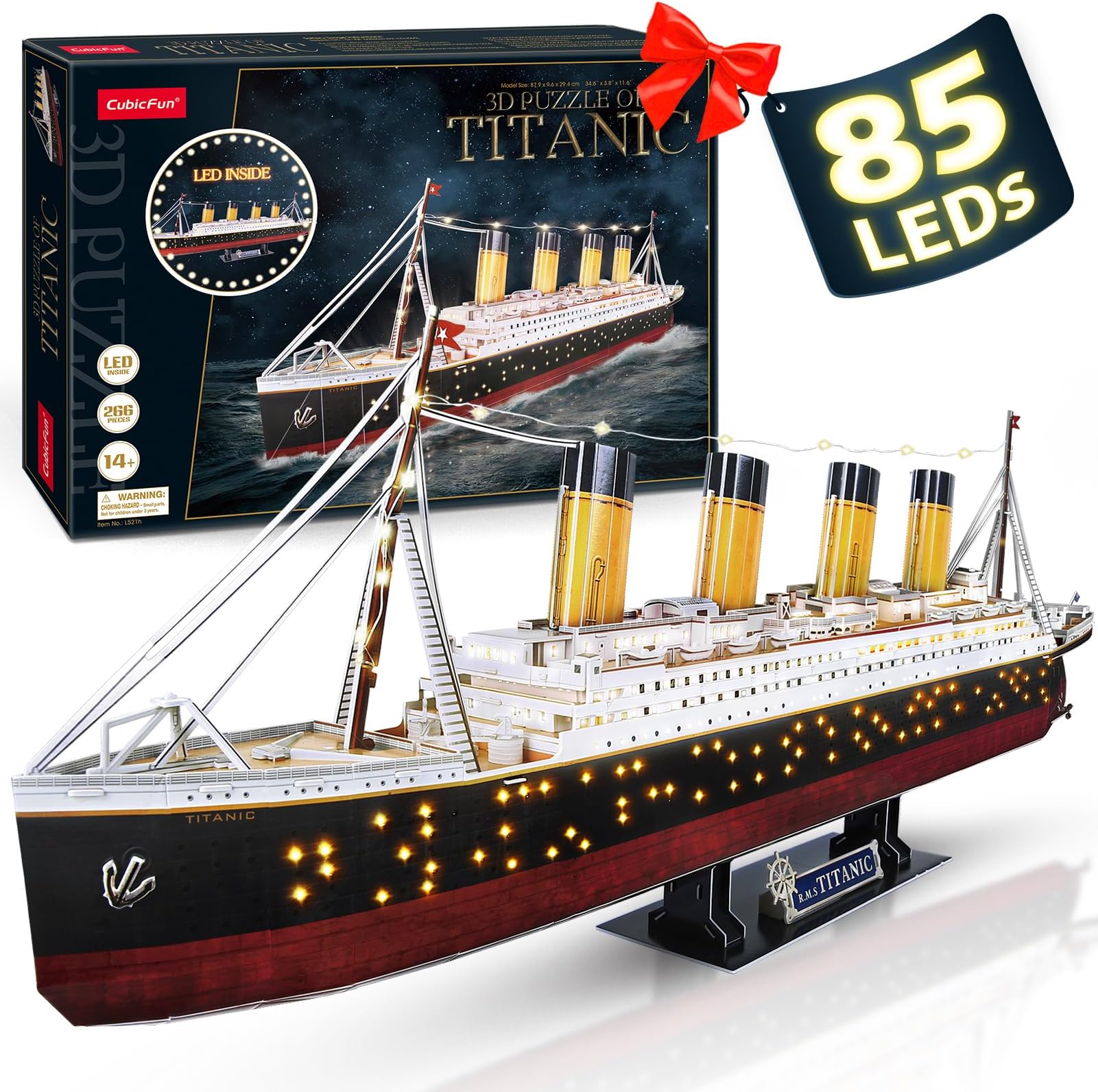 CubicFun Titanic 3D LED Puzzle 88 CM – Titanic Model Boat Toys for Adults and Teens, 266 Pieces