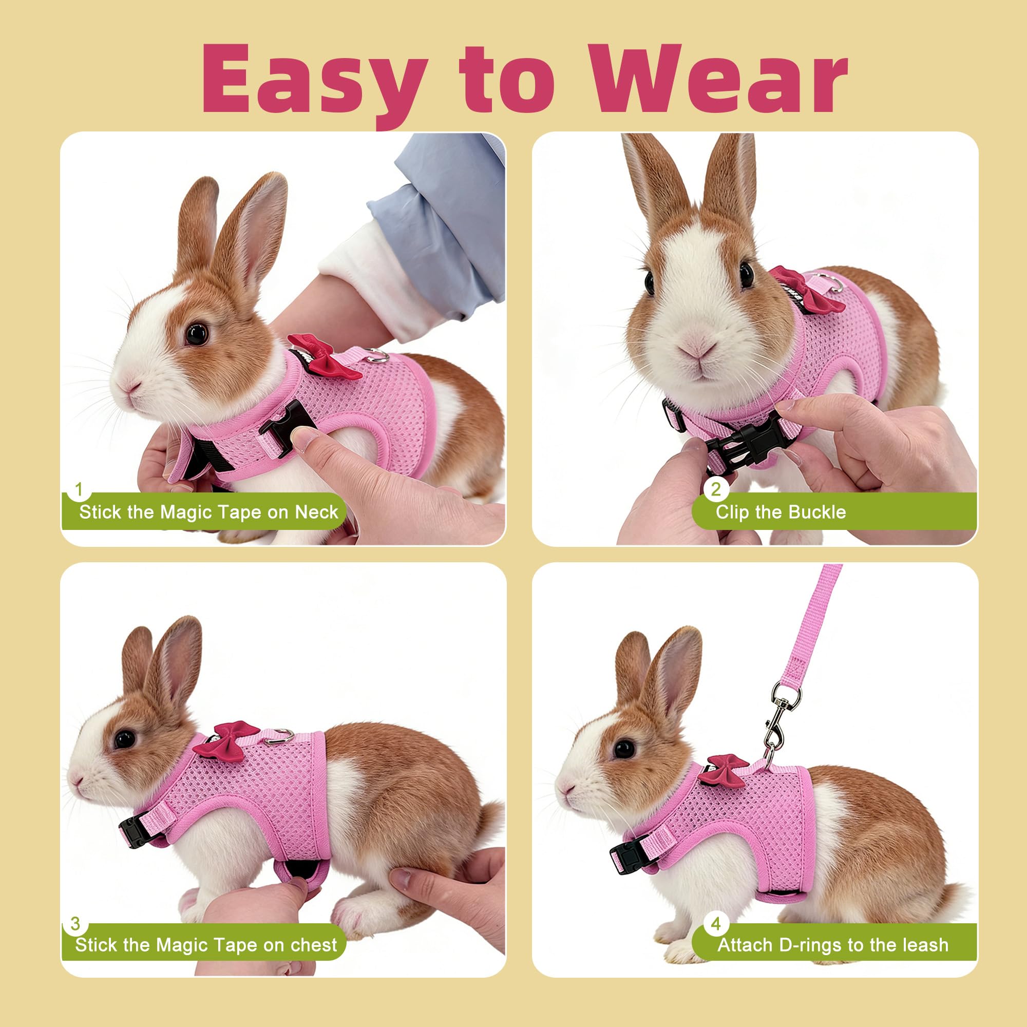 Harnais et laisse pour petits animaux, rose, taille L, en maille douce et respirante