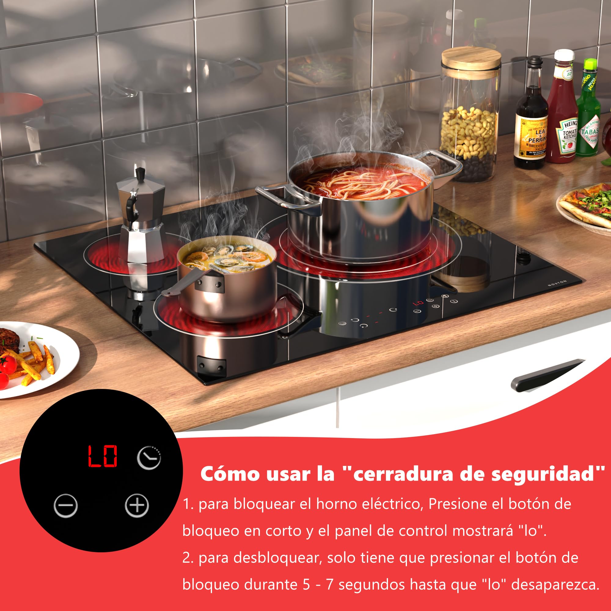 Placa vitrocerámica 3 fuegos autosuficiente 60 cm, con control táctil