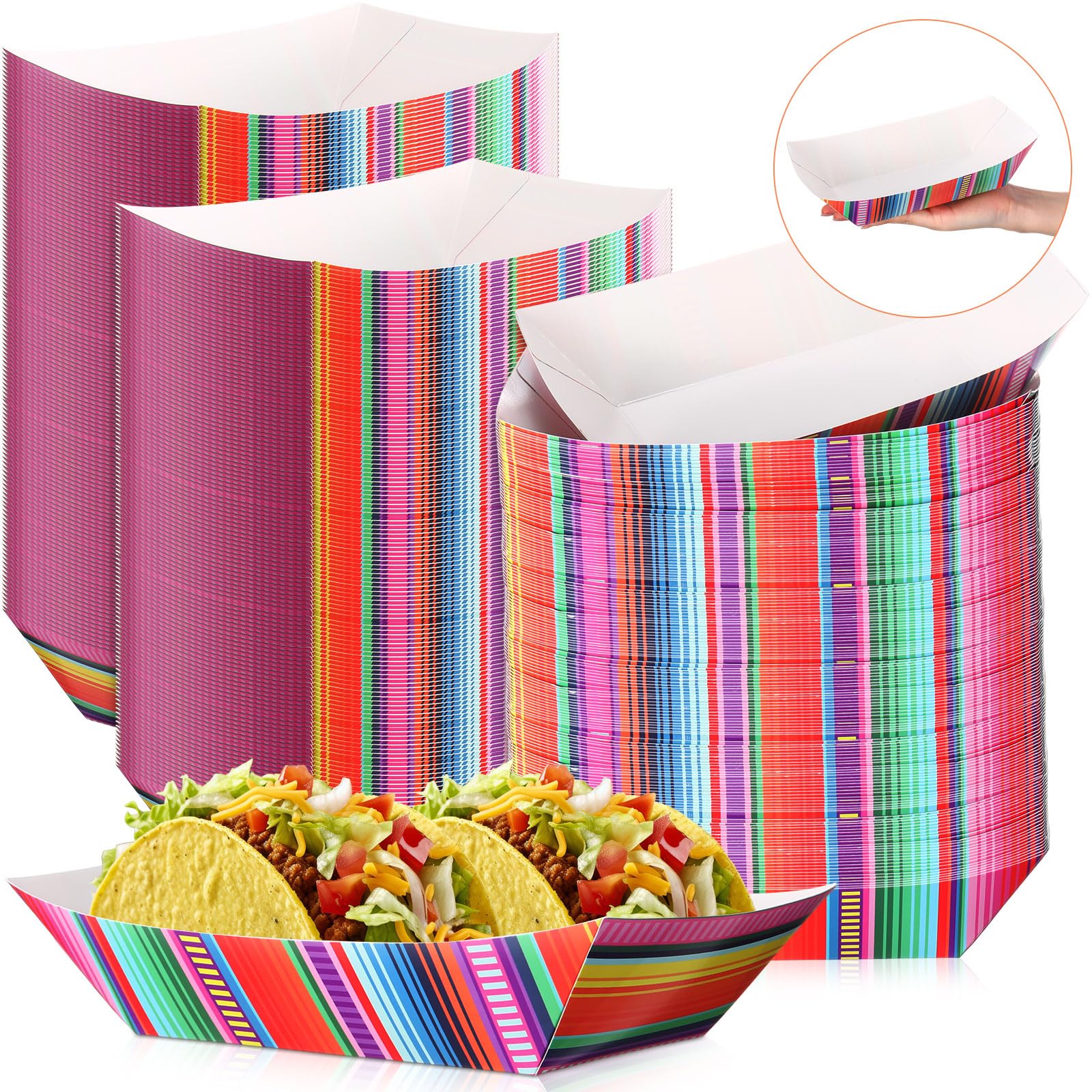 Engrowtic 100 Pcs Fiesta Mexican Nacho Trays Disposable Food Trays Taco Boats for Candy Hot Dog Cinco De Mayo Birthday Party Supplies (3 lb)