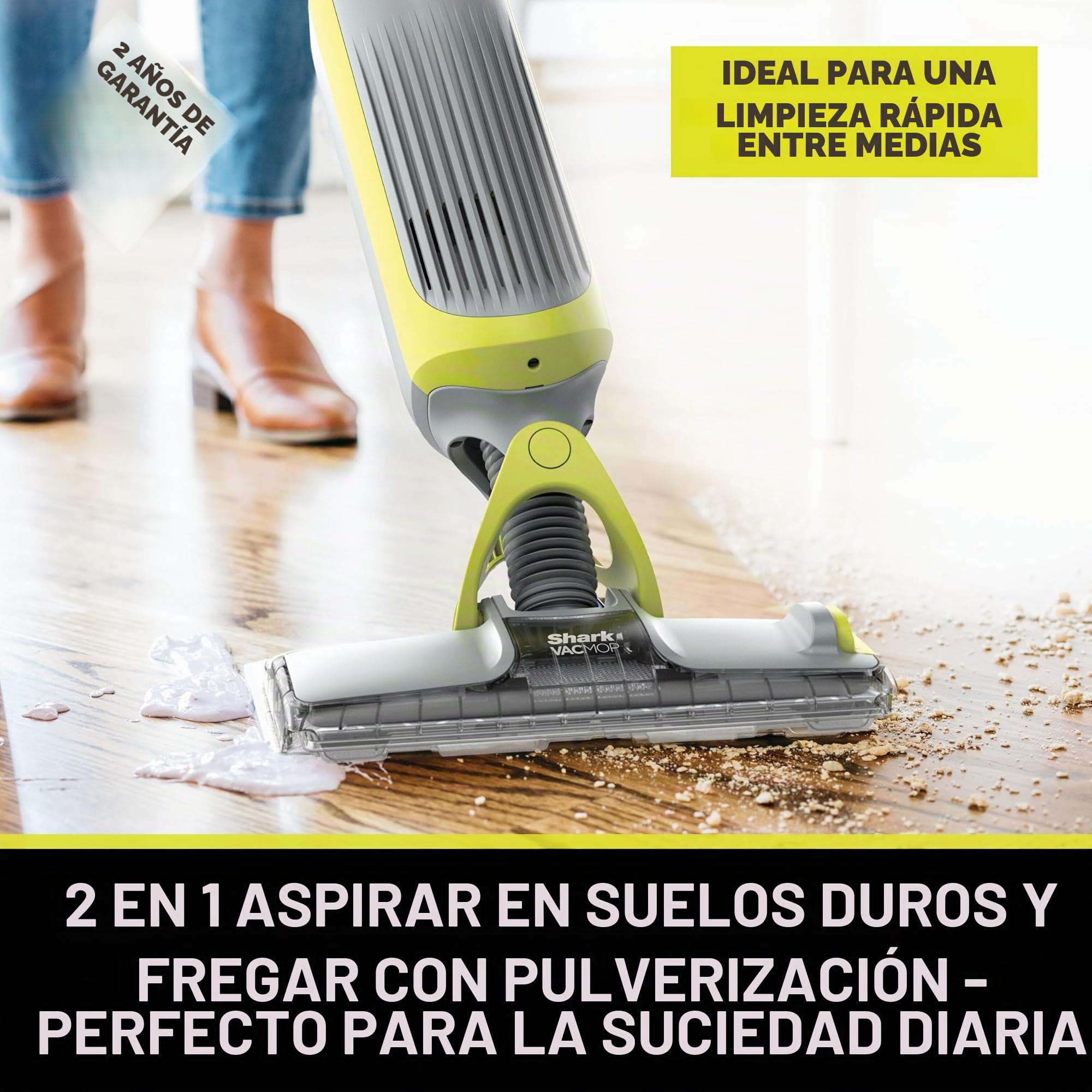 Shark VacMop 2 en 1, Aspiradora y Mopa sin Cable con Spray, Gris Antracita | Para Suelos Duros, 4 Almohadillas Desechables, Solución de Limpieza de 355 Ml, Ligera 1,5 Kg, sin Mantenimiento, VM200EU