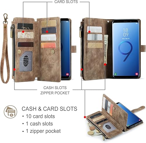 Miniatura 9 de Asuwish Funda de teléfono para Samsung Galaxy S9 Plus, funda de cartera y protector de pantalla de vidrio templado, soporte de cuero para tarjetas