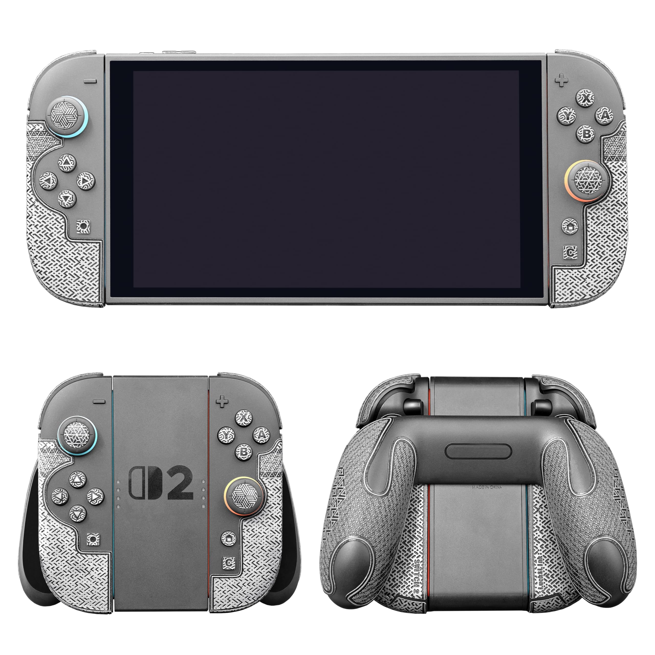 Luck&Link Controller Grip Kit for Nintendo Switch 2, Textured Skin, Anti-Skid, Sweat-Absorbent. Compatible with Joy-Con 2 controllers, featuring handle grips, buttons,triggers (PRO - Dark Gray)