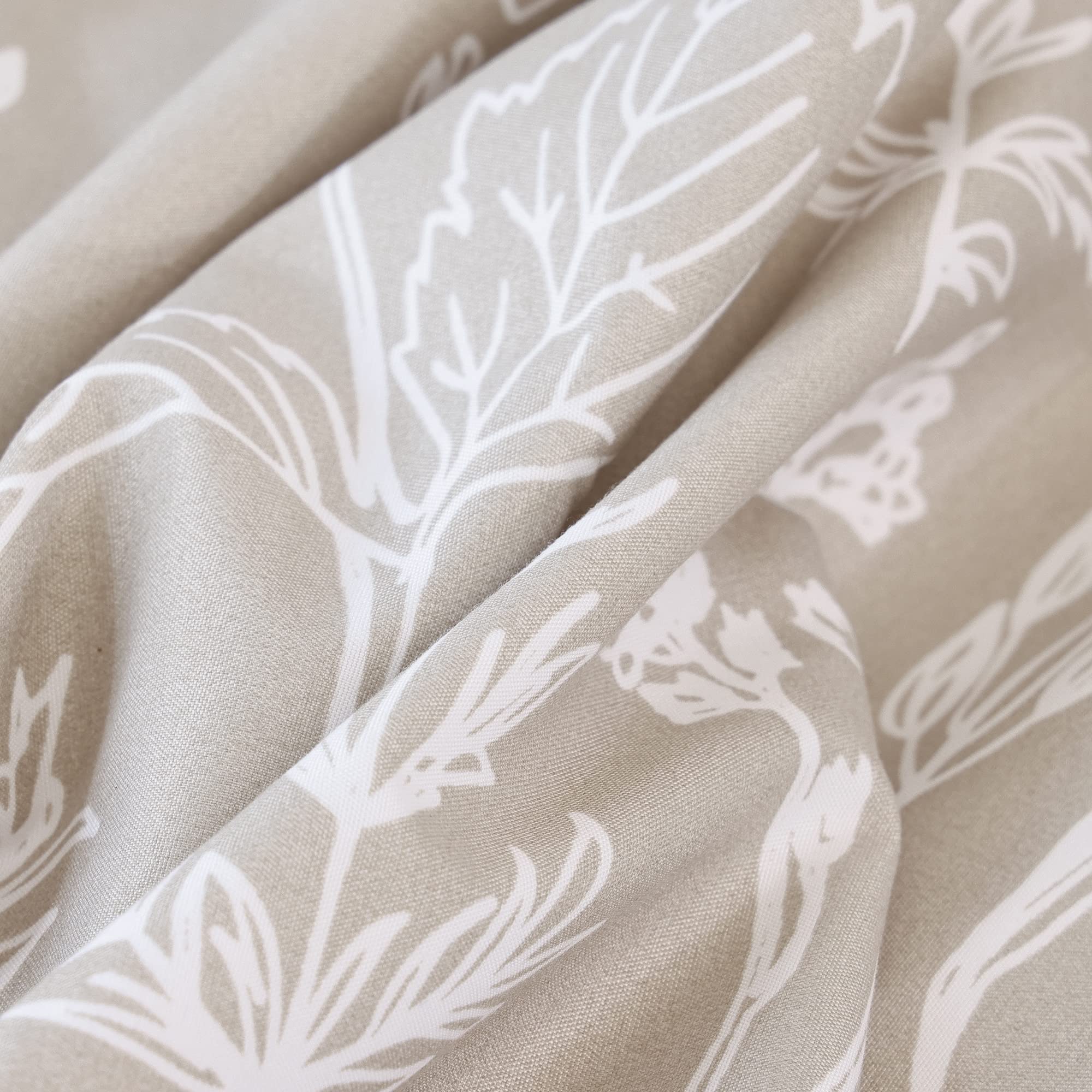 JANZAA 3 Pieces Duvet Covers Queen Size Floral Duvet Cover White Botanical Printed on Oatmeal Duvet Cover Soft Bed Cover with Zipper Closure 4 Ties (2 Pillow Cases)