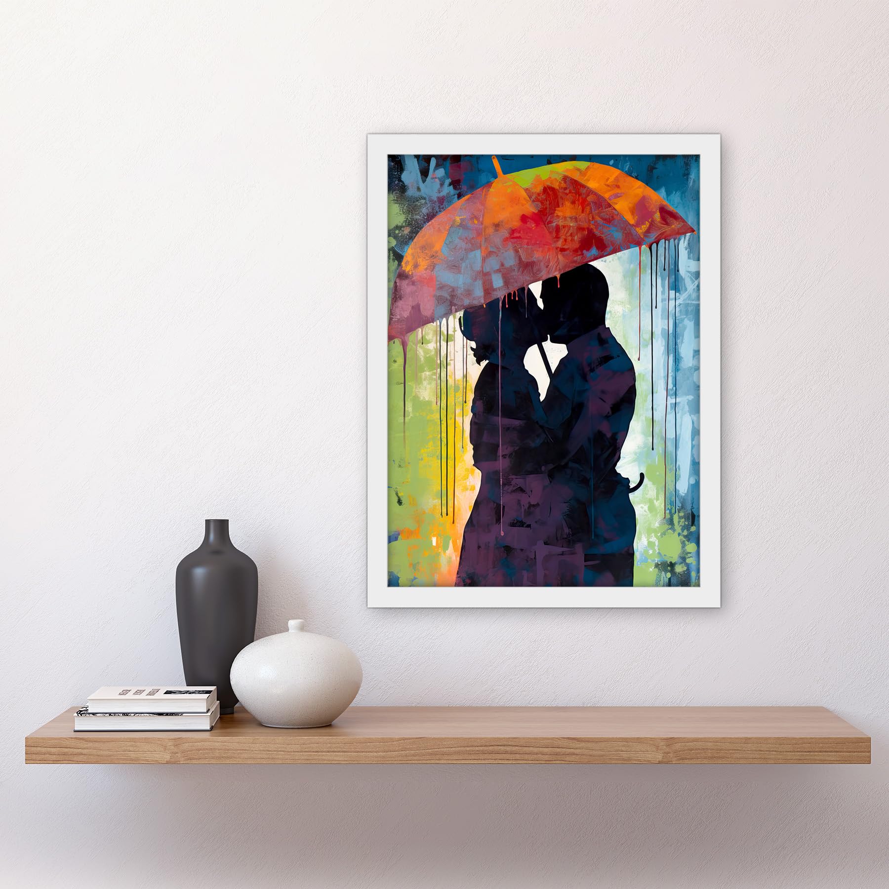 Kissing Silhouette Umbrella Couple With Umbrella In The Rain — Stock