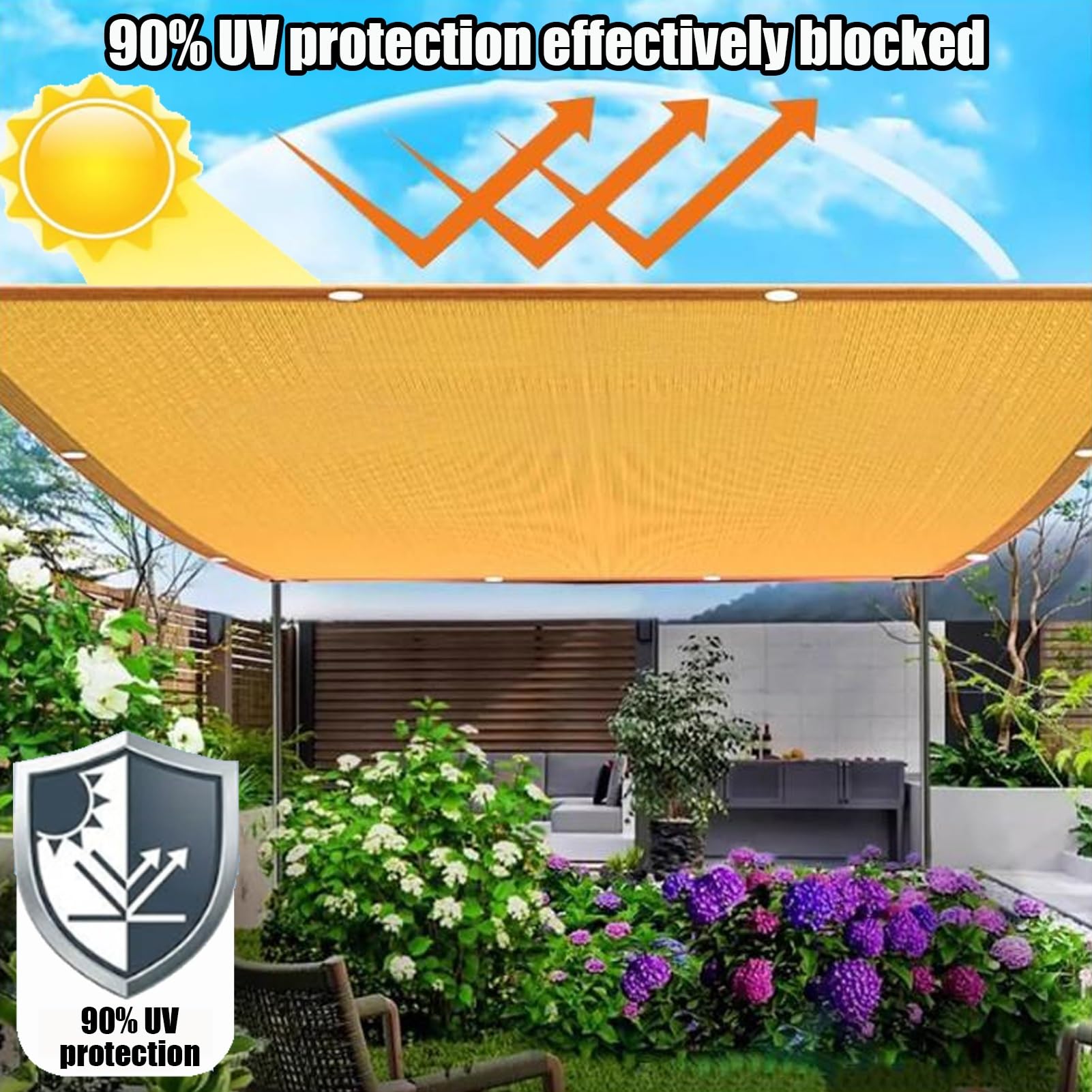 90% UV Protect Bei e Cloth per esterni 9 x 9 FT giardino e rete con occhielli parasole per Pera Patio e Deck Cover.