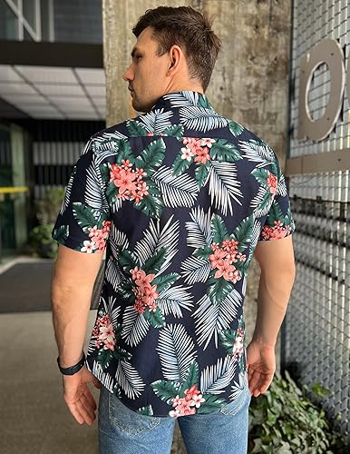 Miniatura 3 de COOFANDY - Camisas hawaianas para hombre de manga corta, casuales, con botones, estilo tropical, para la playa