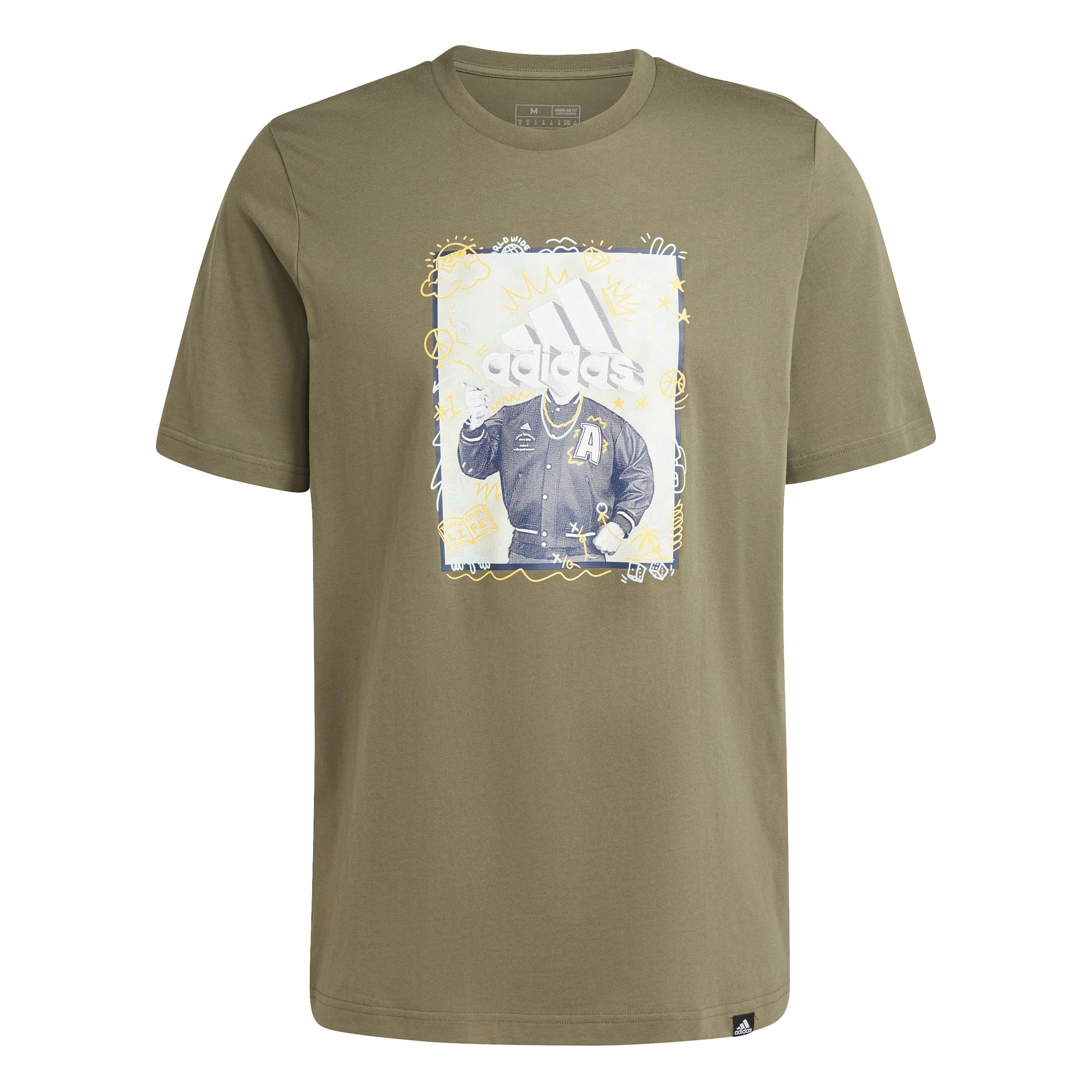 adidas Men's Doodle Graphic Tee, Olive strata, XL
