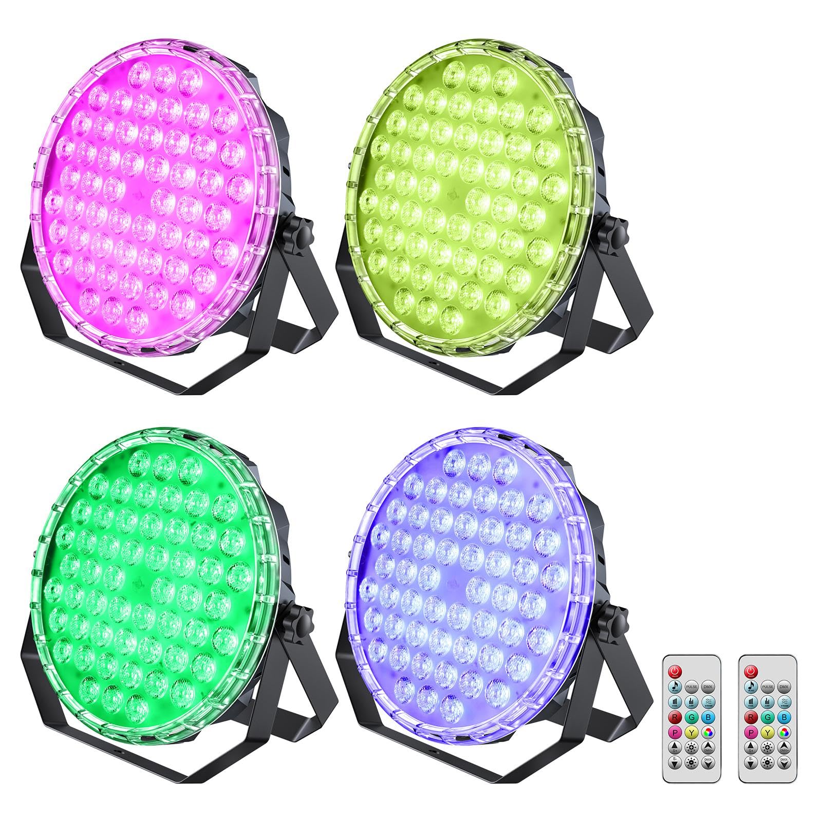 BETOPPER Ultra-Schlanke LED Par Leuchte für DJs, 54 x 1W RGB Par Scheinwerfer mit DMX512, Fernbedienung und Geräuschgesteuerter Bühnenbeleuchtung für Hochzeiten, Partys, Kirchen und Uplighting, 4P