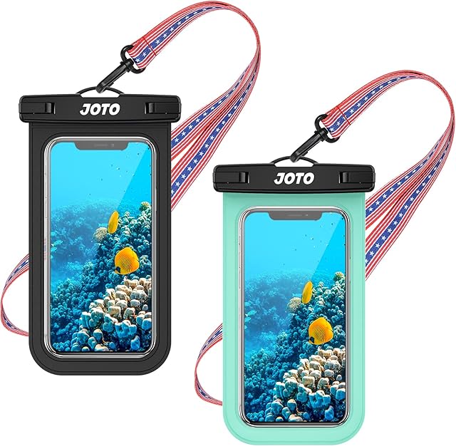 JOTO 2 Pack Universal Waterproof Phone Holder Case Cellphone Dry Bag with Neck Strap Compatible with iPhone 14 13 12 11 Pro Max XS XR Galaxy S22 S21 S20 S10 Pixel LG Up to 7.0 Inch -Black/Green
