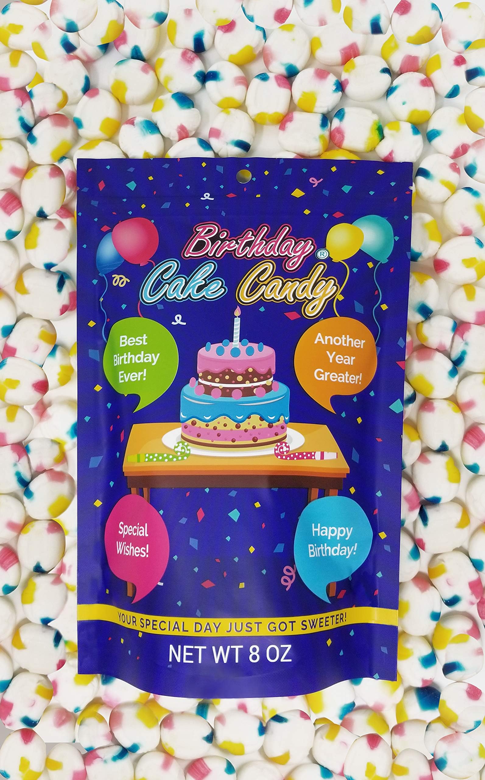 Happy Birthday Cake Flavored Candy: Unique Sweet Treats for Birthday Parties, Party Bags, Present Boxes, Care Packages - Multicolored Hard Candies for Kids, Teens, Adults - Cake Flavor, 8 ounces