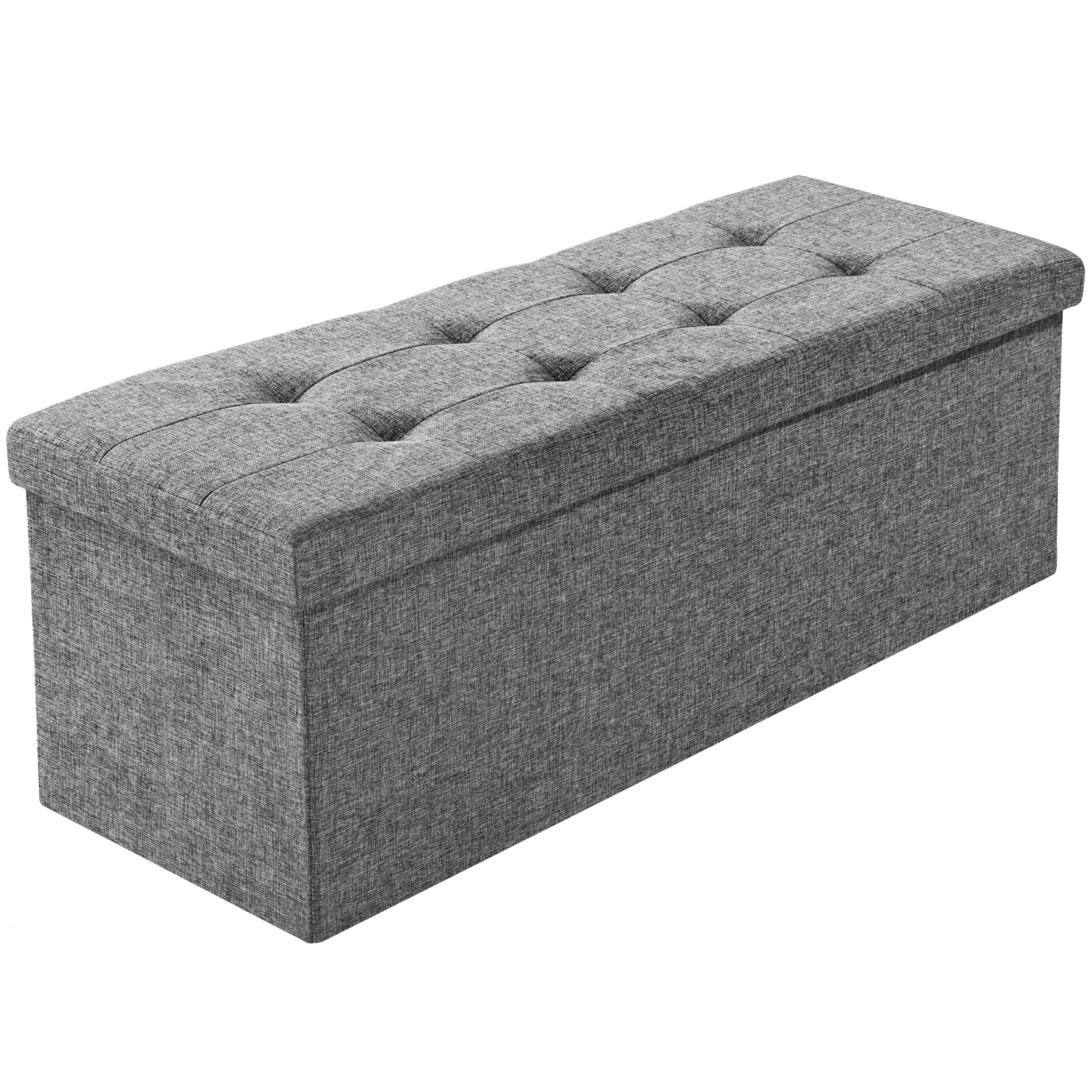 tectake® Puff Almacenaje Plegable con Asiento Acolchado y Gran Capacidad Interior, Ideal como Zapatero Entrada Recibidor o Banco con Almacenaje para el Hogar - 110 x 38 x 38 cm Gris Claro