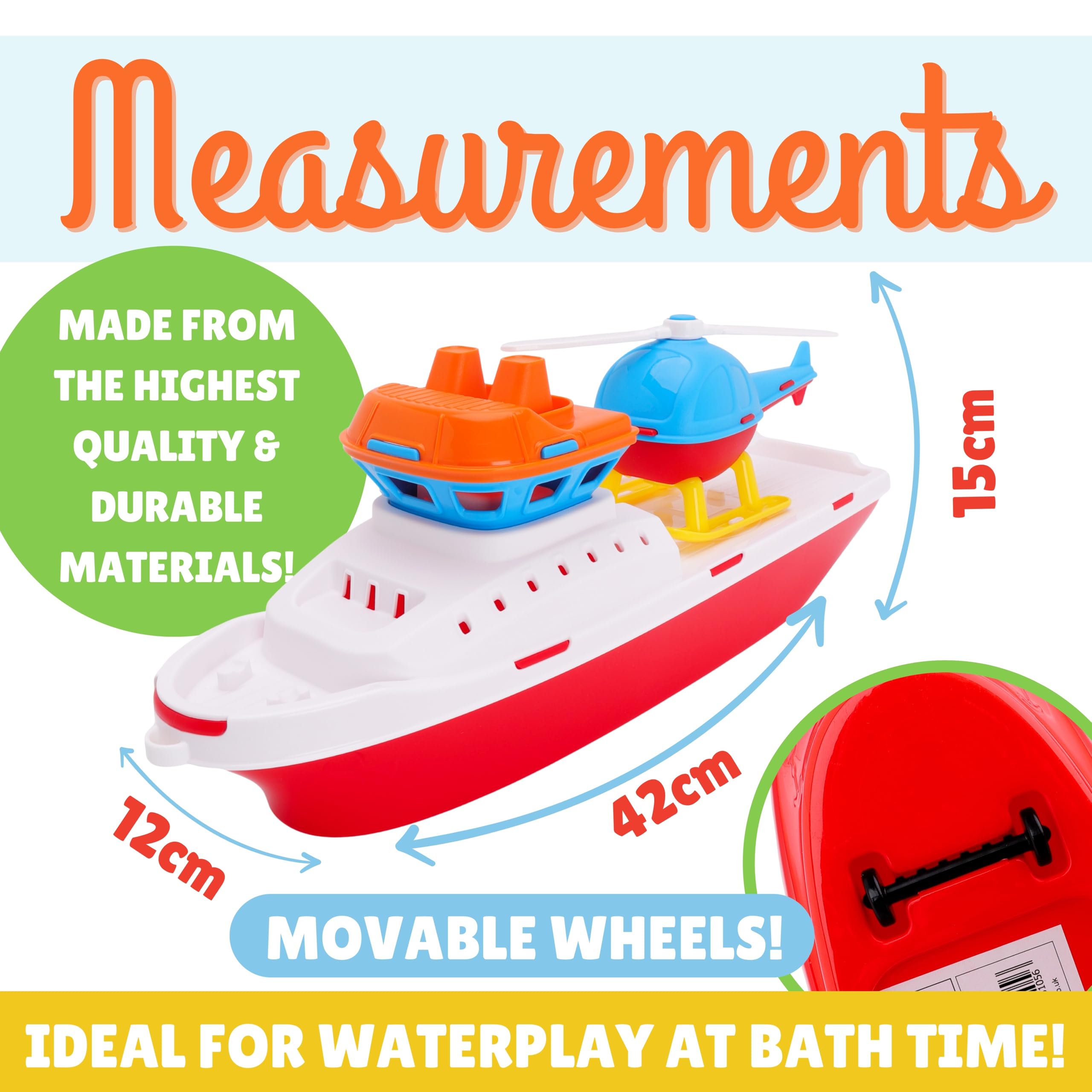 Toyland® 42cm (17") Colourful Helicopter Tugboat With Helicopter Included, Kids Floating Water Toy, Pool & Bathtime Boat Toys - Image 4