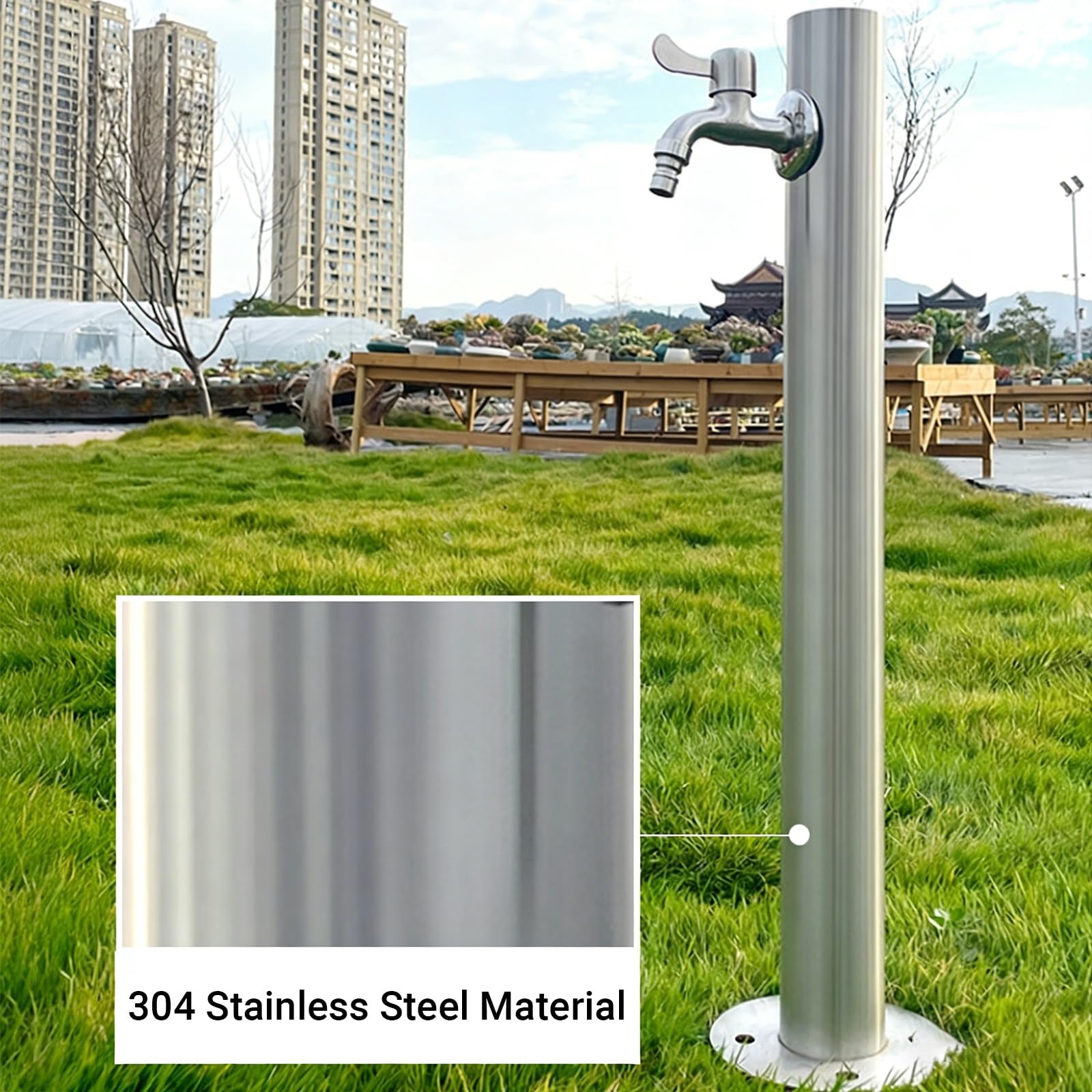 Columna de agua de acero inoxidable 304 para exteriores, hidrante vertical anticongelante con grifo, soporte de manguera independiente para patio y patio