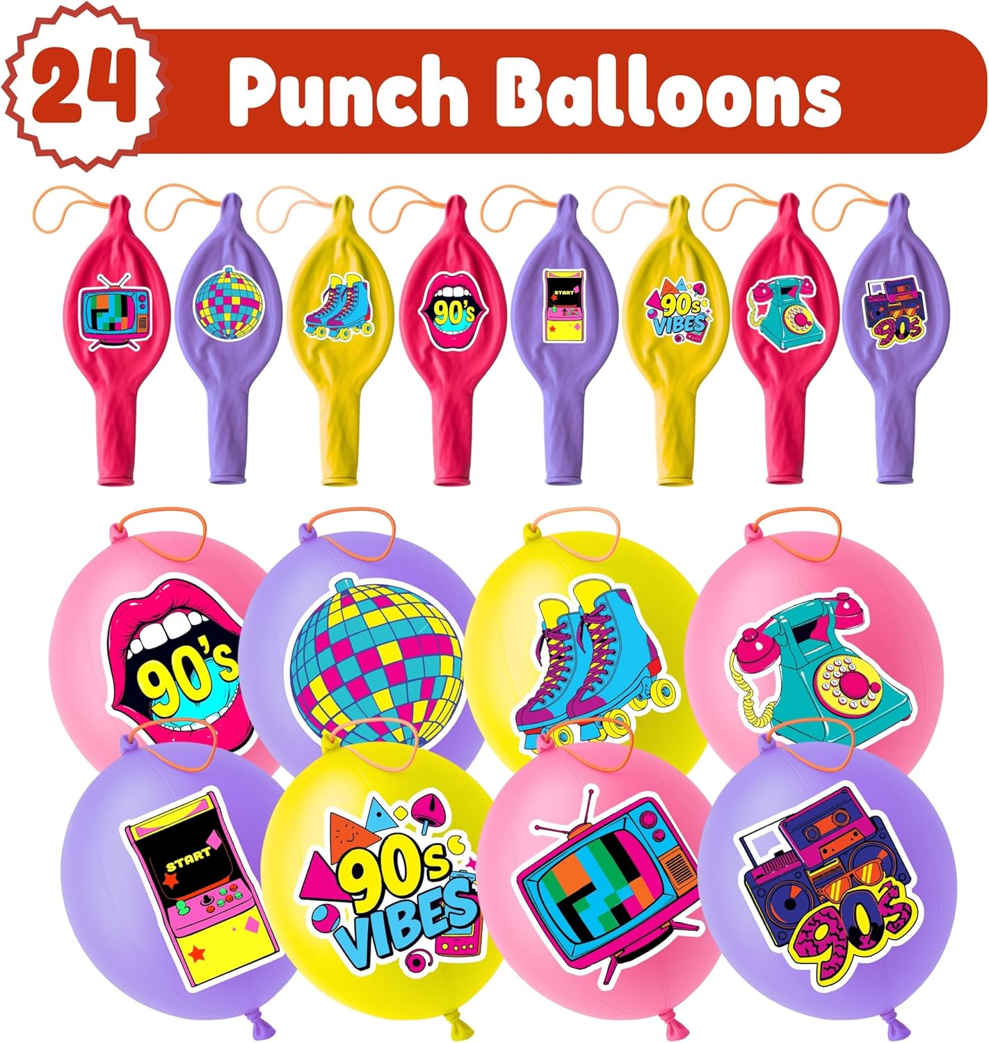 72 PCS 90s Party Favors – 48 Pre-Cut Temporary Tattoos & 24 90s Punch Balloons Themed Birthday Party Decorations Supplies Favors Gifts Goodie Bag Fillers Classroom Rewards for Boys Girls - Image 4