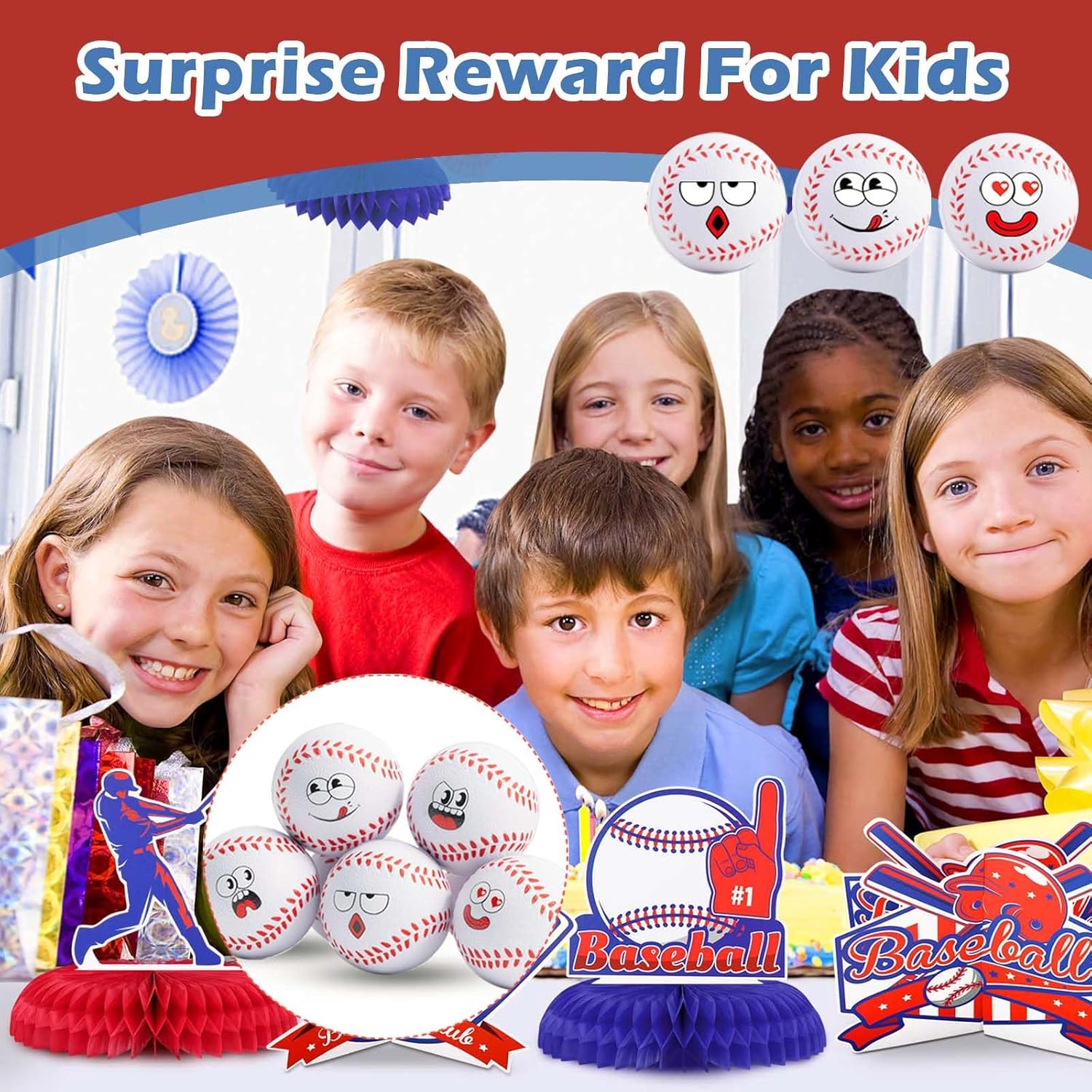 12 Pack Baseball Stress Balls with 6 Funny Faces - 1.57 Inch Mini Squishy Baseball Party Favors, Goodie Bag Stuffers, Classroom Treasure Box Prizes, Teen Anxiety Relief Toys & Kids Birthday Gifts