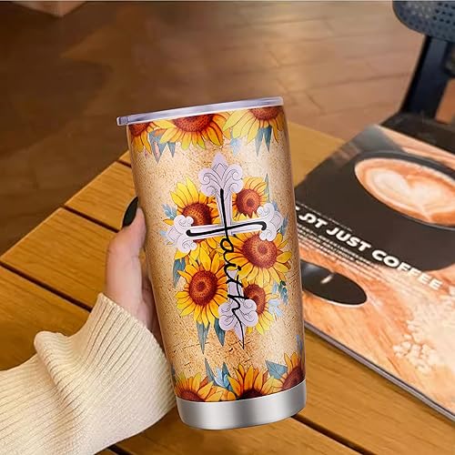 Miniatura 5 de Regalos cristianos para mujeres y hombres, vaso inspirador de girasol de 20 onzas, regalo de cumpleaños, Navidad, día de la madre, para mamá,