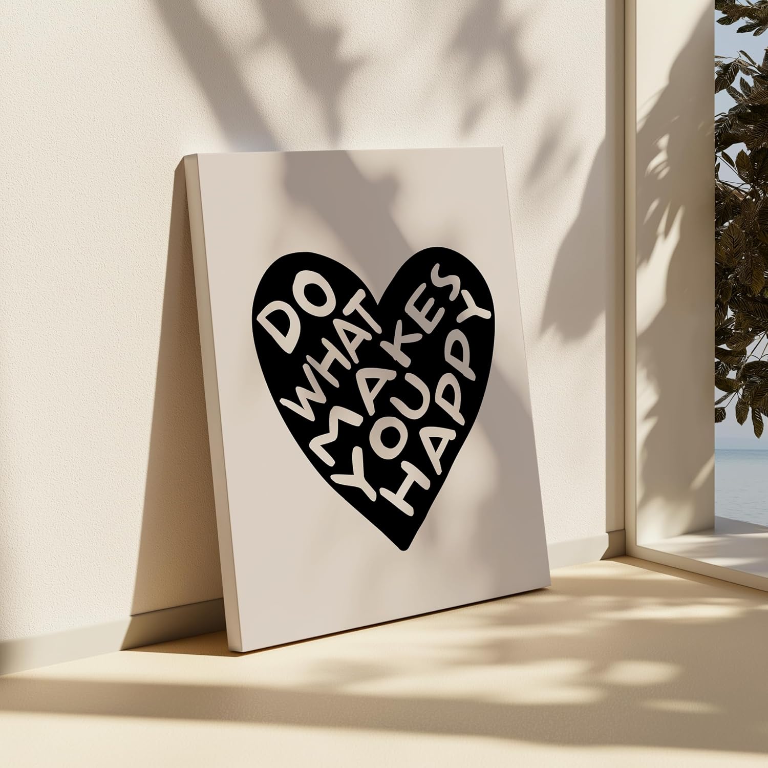 Poster Master Do What Makes You Happy Canvas - Retro Black Heart Print - Love Art - Positive Quotes Design - Happiness Art - Inspiring Bedroom or Office Wall Decor - 8x10 STRETCHED Canvas